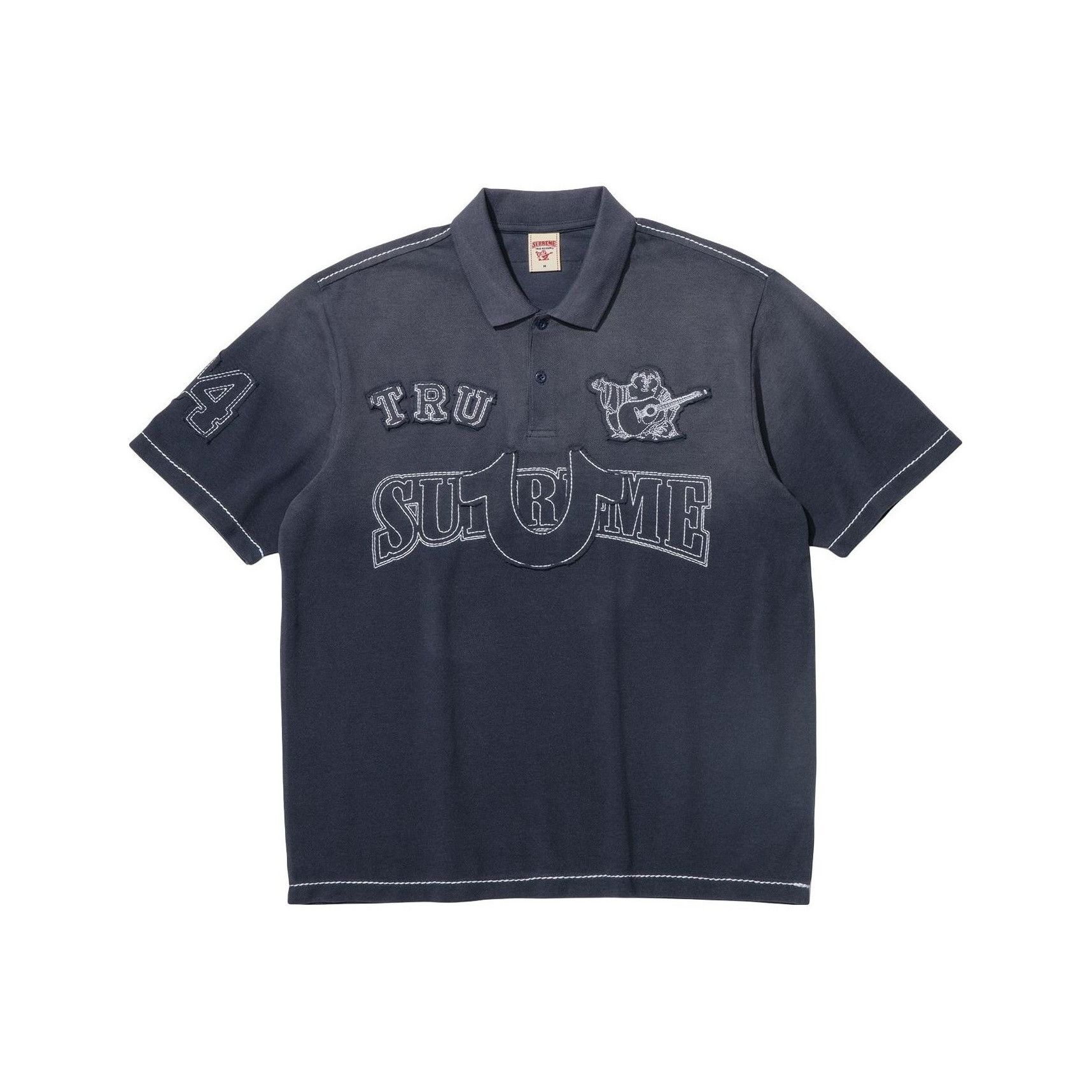 Supreme Supreme Stripe Zip L/S Polo Navy | Grailed