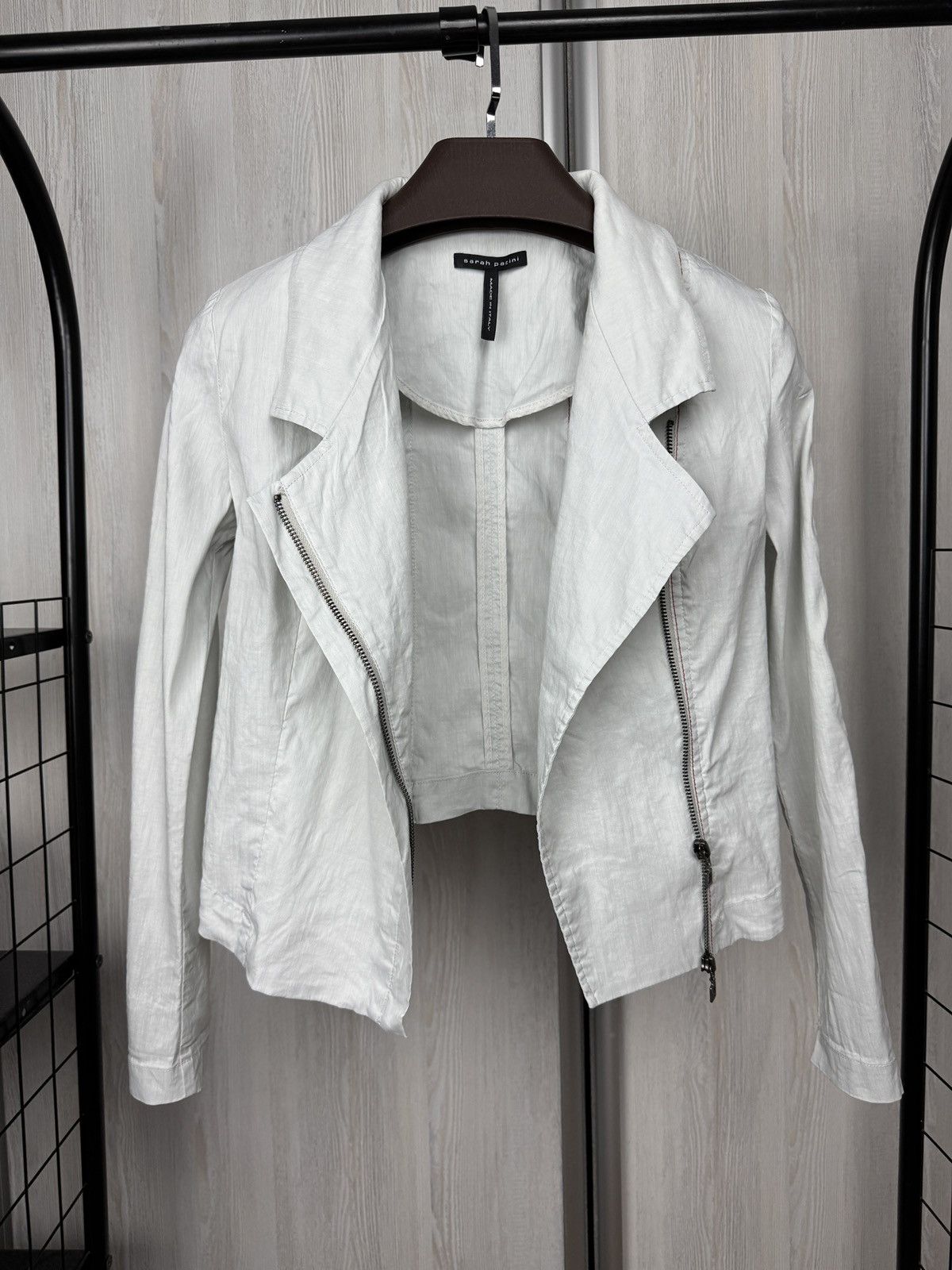 Sarah Pacini Sarah Pacini Women's Gray Asymmetrical Linen Zip Jacket Size XS / US 0-2 / IT 36-38 - 3 Thumbnail
