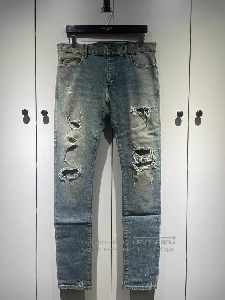 Saint Laurent Paris Saint Laurent Paris Blue Big Destroyed Denim Jeans Size US 32 / EU 48 - 1 Thumbnail