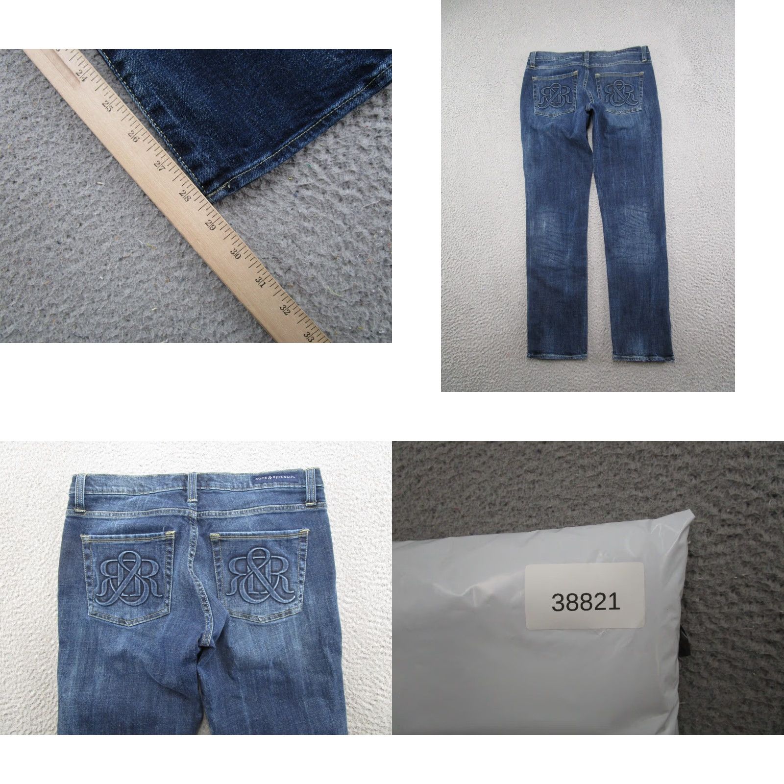 Vintage Rock & Republic Jeans Straight Denim Blue Stretch Size 12 Dark Wash Women Regular Pockets 5-T Size 34" / US 12 / IT 48 - 9 Thumbnail