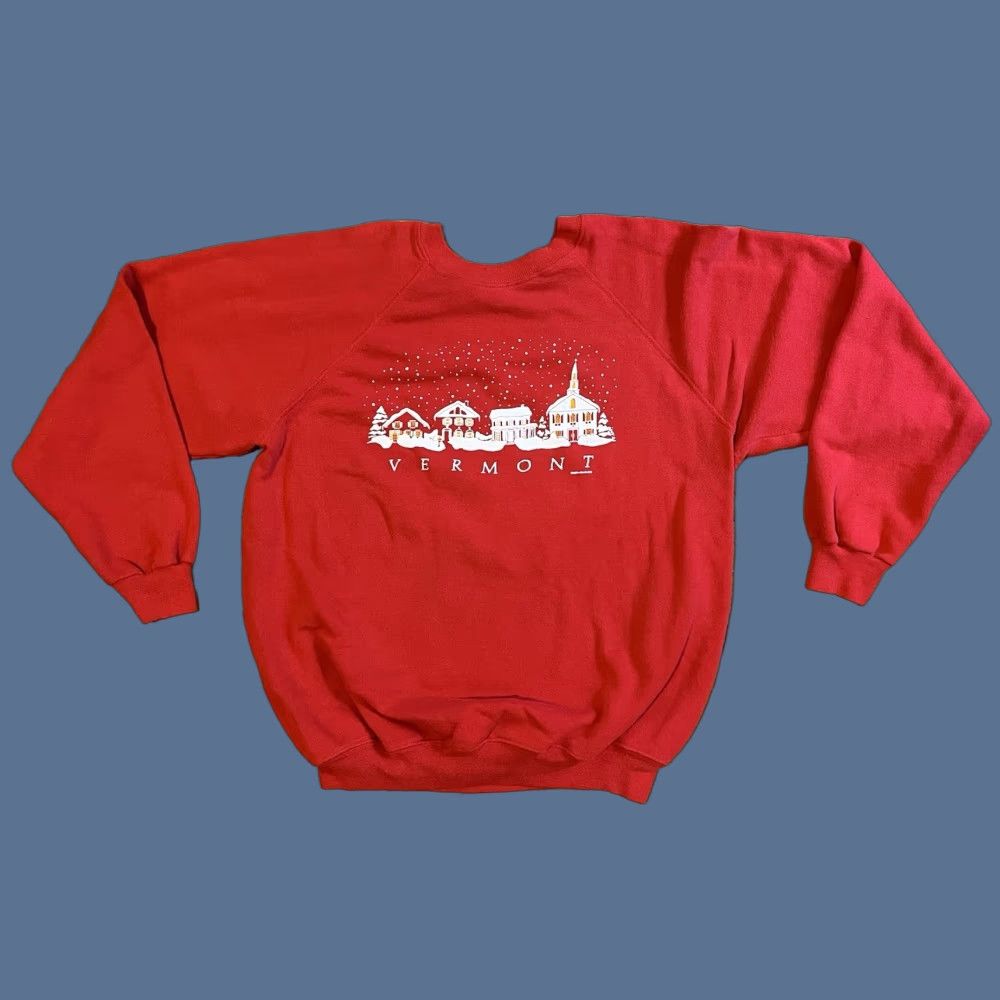 Hanes VINTAGE Hanes Sweatshirt Men XL Red Vermont Christmas Snow Graphic Print City 80s 90s Retro USA Crew Neck Pullover Jersey Cotton Blend Polyester Size US XL / EU 56 / 4 - 1 Thumbnail