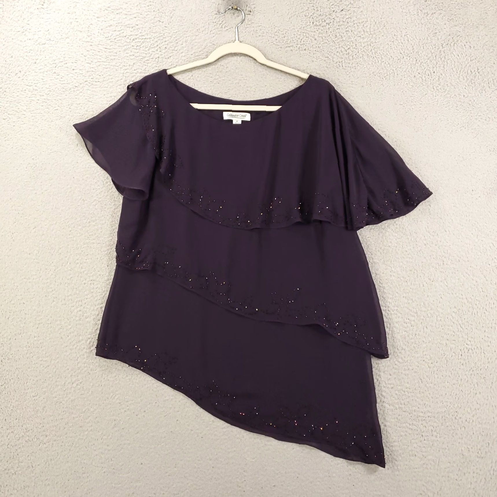 Coldwater Creek Coldwater Creek Blouse Adult Size 12 Purple Beaded Knit Flutter Sleeve Boat Neck Pullover Womens Size XL / US 12-14 / IT 48-50 - 2 Thumbnail