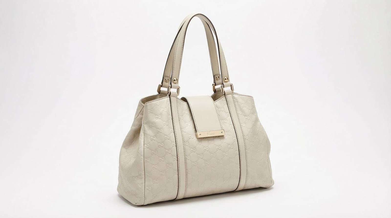 Gucci Gucci - Cream Leather Tote Bag with Signature GG Pattern Size ONE SIZE - 1 Thumbnail