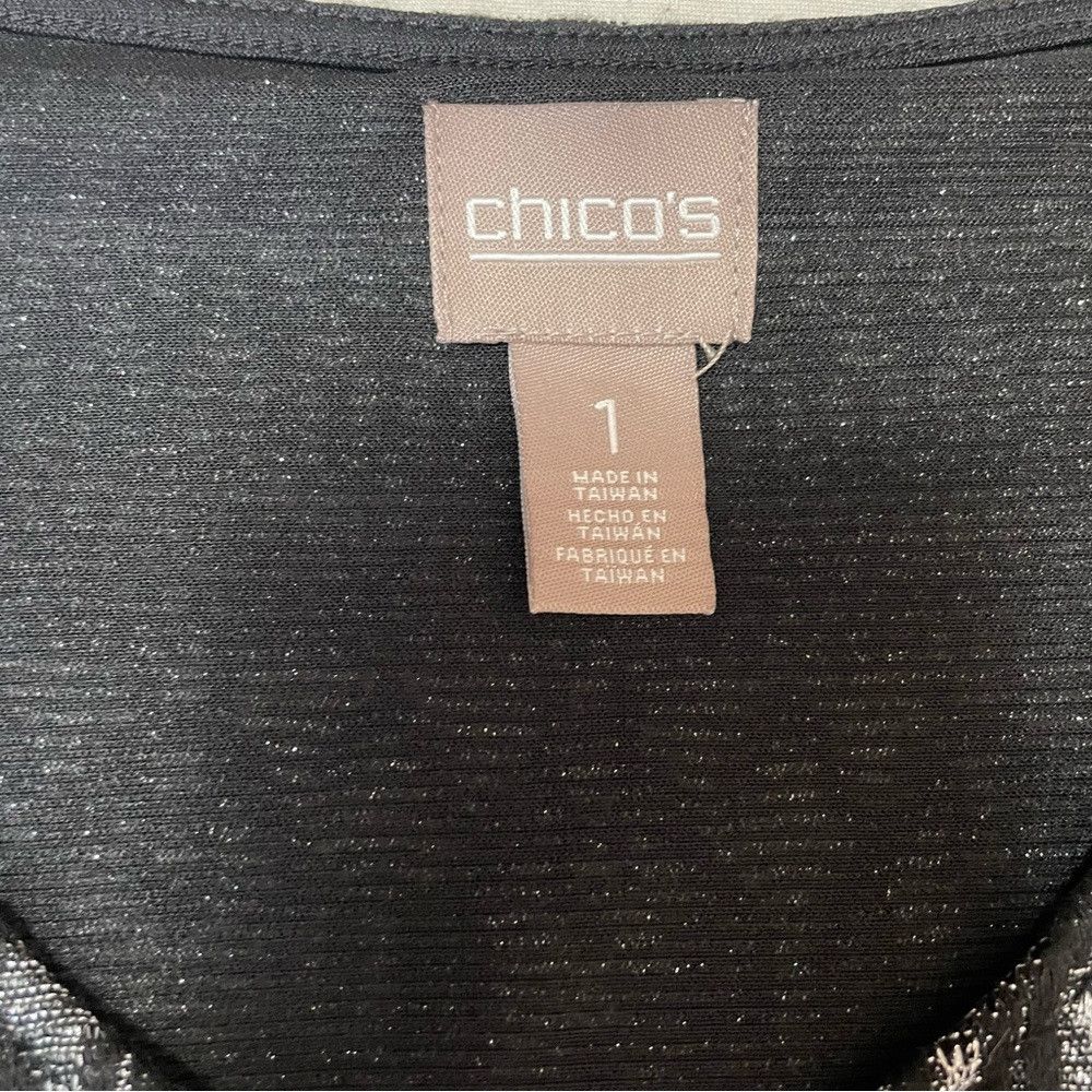 Chicos Chico's Black and Silver 3/4 Sleeve V-Neck Top Size 1 US M Size M / US 6-8 / IT 42-44 - 6 Thumbnail