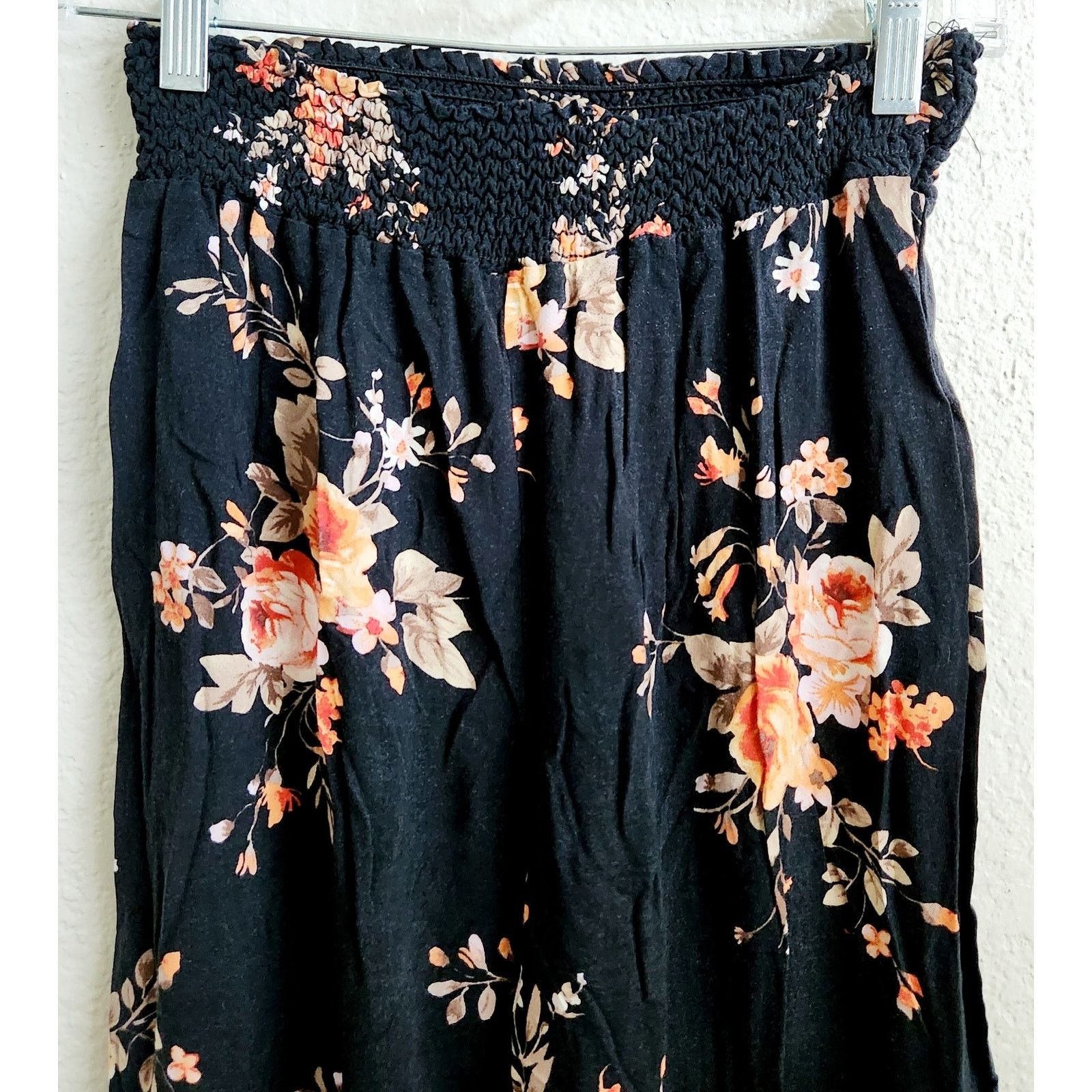 Other M. Fasis Black Orange Floral Print Wide Leg Palazzo Pants M Size 22" - 2 Thumbnail