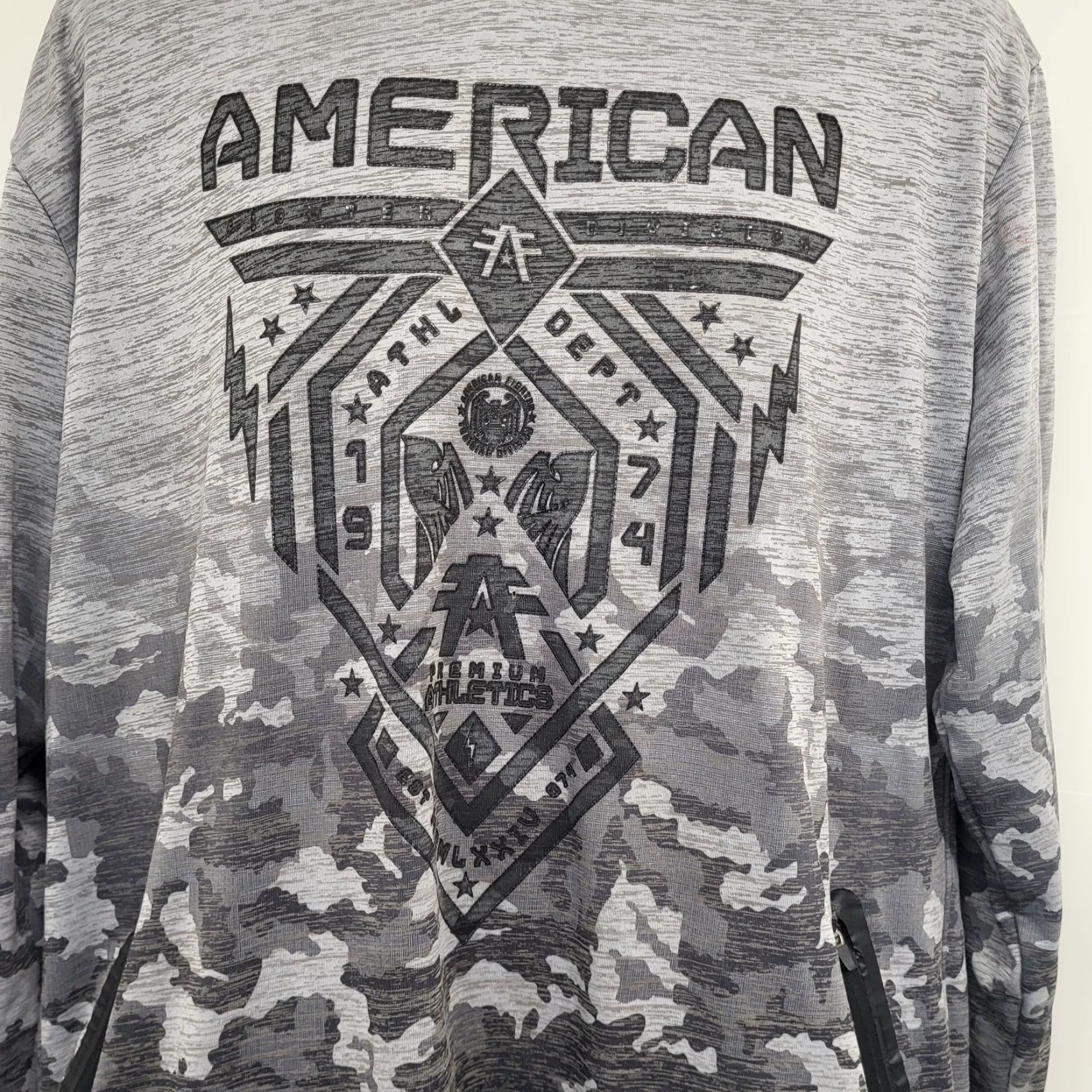 Vintage American Fighter Hoodie Men's 2XL Gray Long Sleeve Pullover Sweatshirt Size US XXL / EU 58 / 5 - 4 Thumbnail