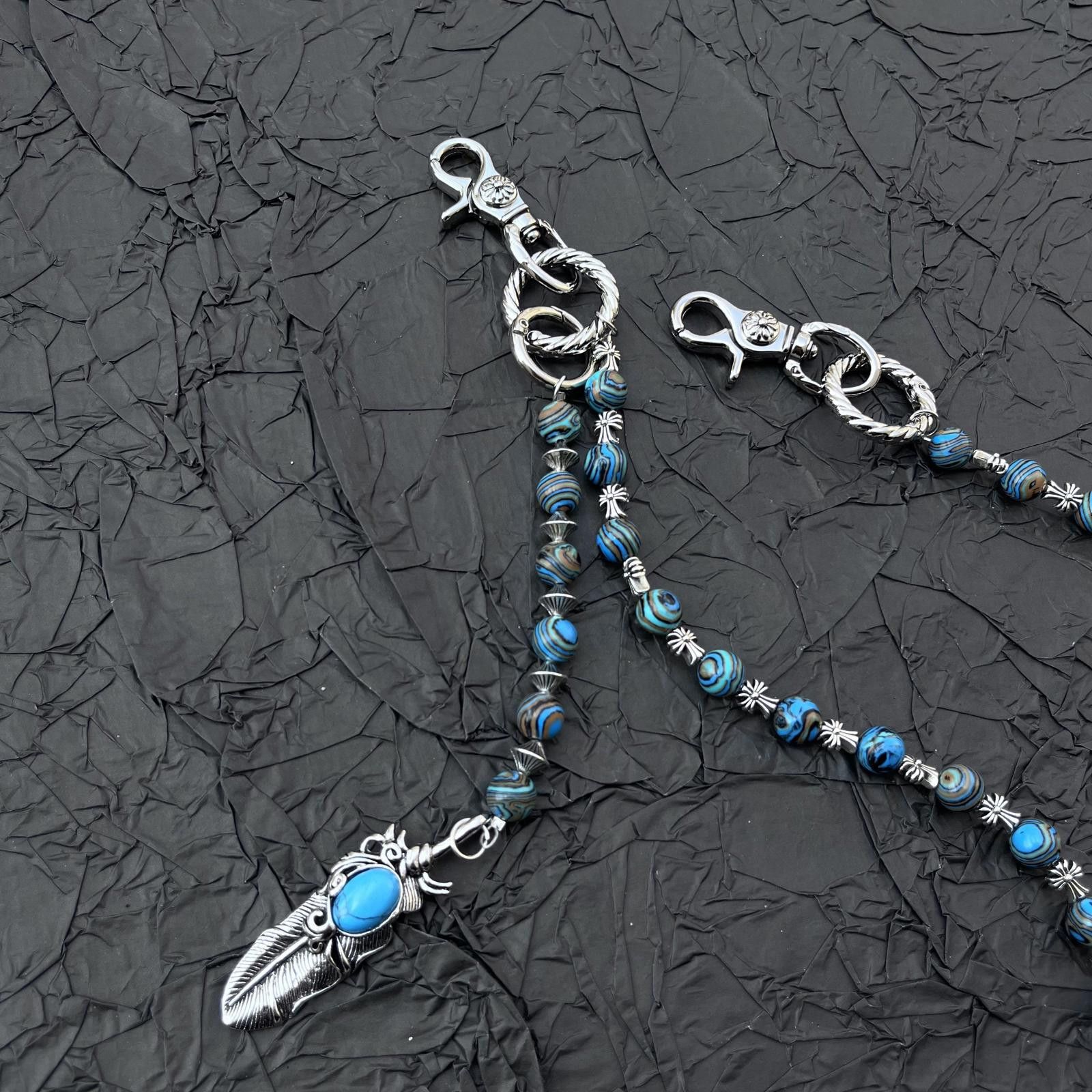 Other Blue Beaded Wallet Chain Chain, Belt Chain, Pants Chain Size ONE SIZE - 4 Thumbnail