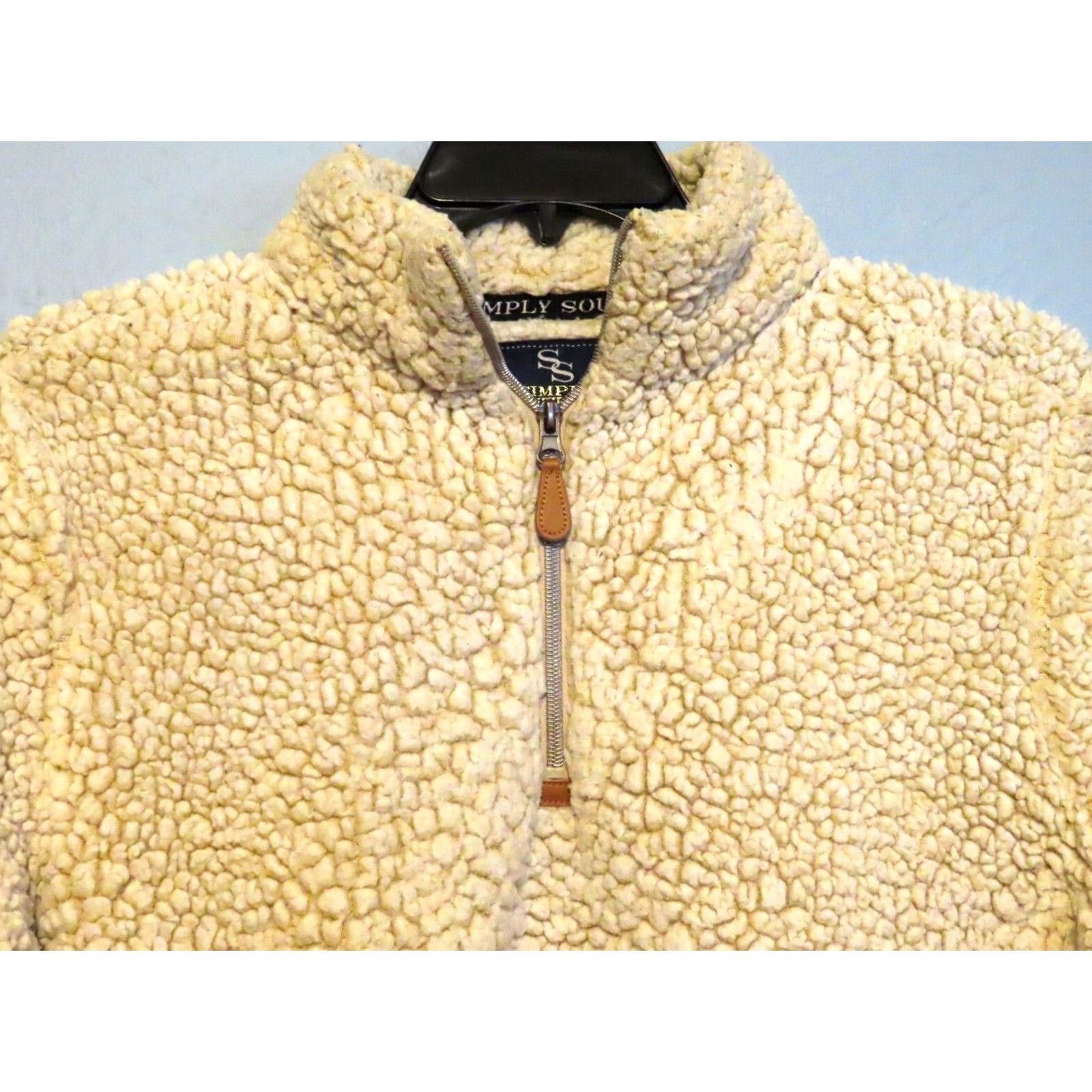 Vintage Simply Southern Womens L Pullover 1/4 Zip Fuzzy Ivory Sweater Regular Long Sleeve Queen Size L / US 10 / IT 46 - 3 Thumbnail