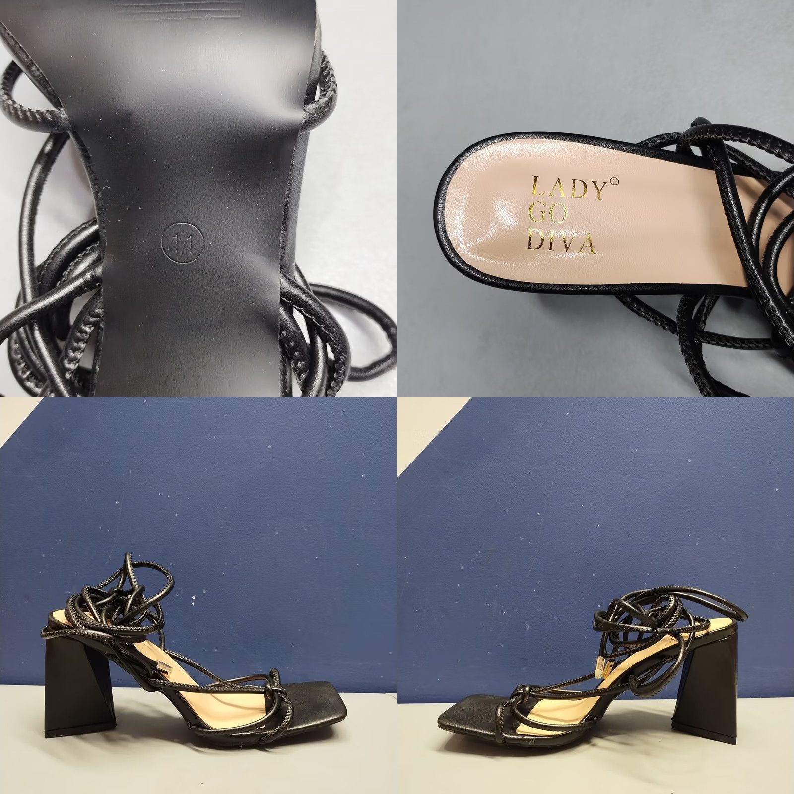 Vintage Lady Godiva Strappy Heels Womens Size 11 Black Comfort Square Toe Party/Cocktail Womens Shoes Size US 11 / IT 41 - 8 Thumbnail
