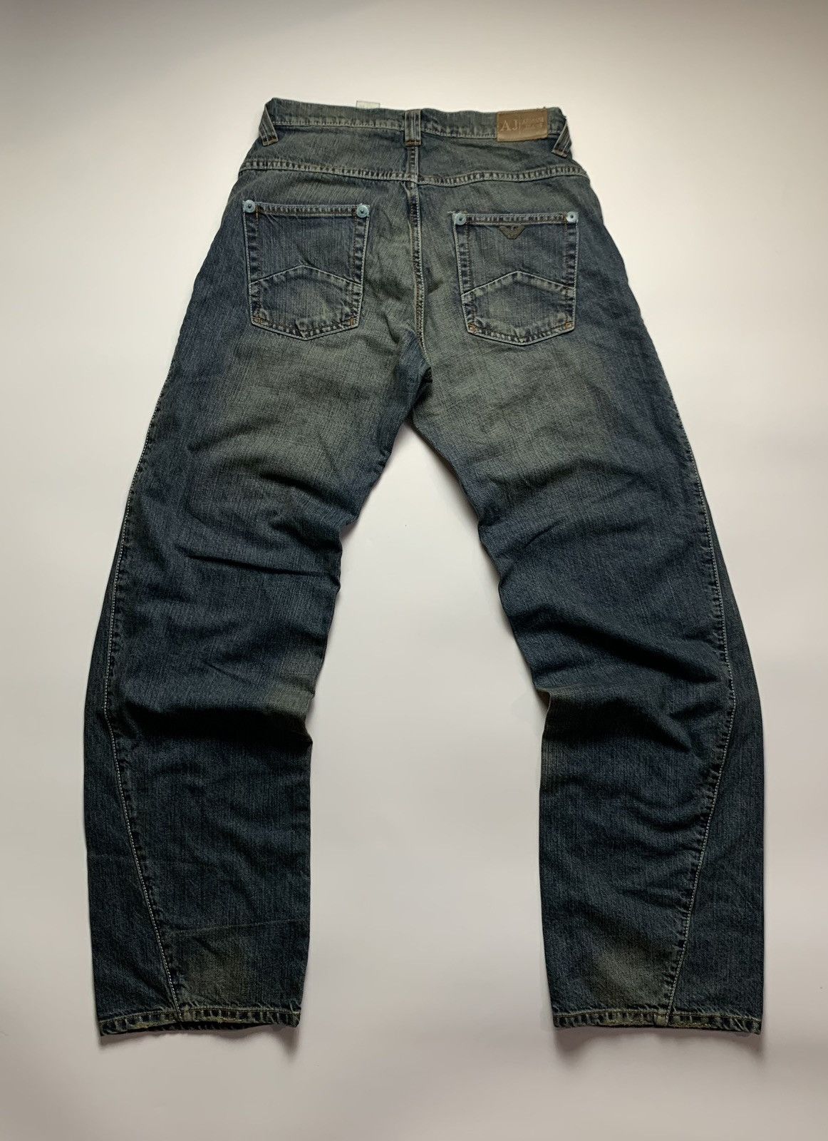 Giorgio Armani VERY RARE Y2K VINTAGE ARMANI BIG LOGO FADED DENIM JEANS 00s Size US 30 / EU 46 - 10 Thumbnail