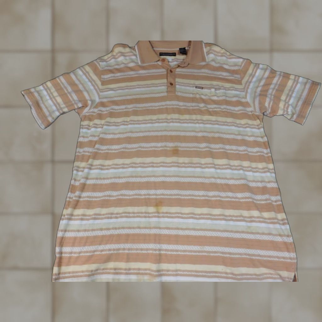 Enyce Enyce Polo Shirt XL Regular Beige Striped Button Short Sleeve Logo Knit Cotton Men Casual Vintage No Size US XL / EU 56 / 4 - 1 Thumbnail