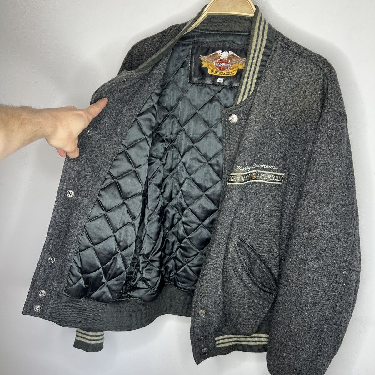Harley Davidson × Vintage Vintage Harley Davidson Flight Bomber Wool Jacket 90s USA Size US XL / EU 56 / 4 - 9 Thumbnail