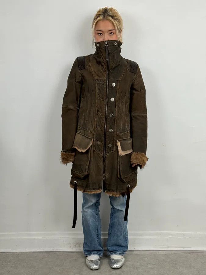 Marithe + Francois Girbaud 2000s Marithé + François Girbaud Fur Brown Leather Jacket Size US XS / EU 42 / 0 - 2 Thumbnail