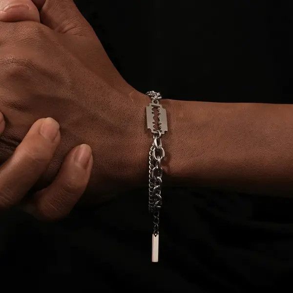 Jewelry Silver Razor Blade Chain Bracelet, Men's Chunky Jewelry Size ONE SIZE - 4 Thumbnail