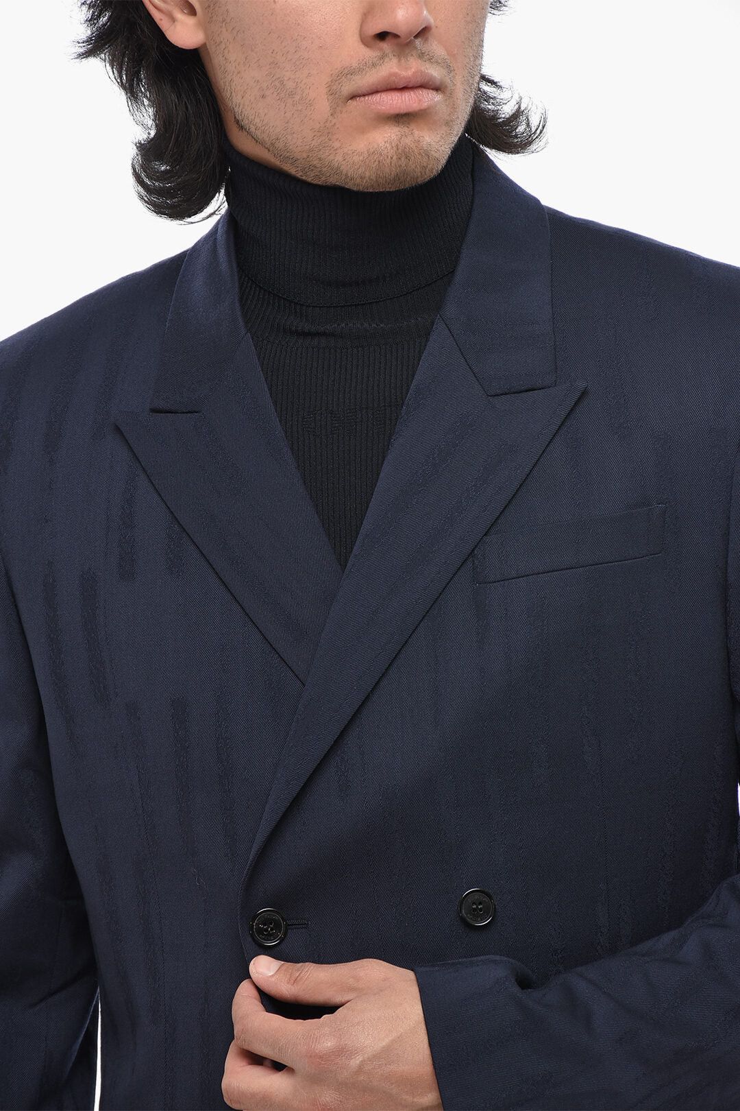 Off-White og1mm0426 Wool-Blend Jacquard Double-Breasted Blazer in Blue Size US L / EU 52-54 / 3 - 3 Thumbnail