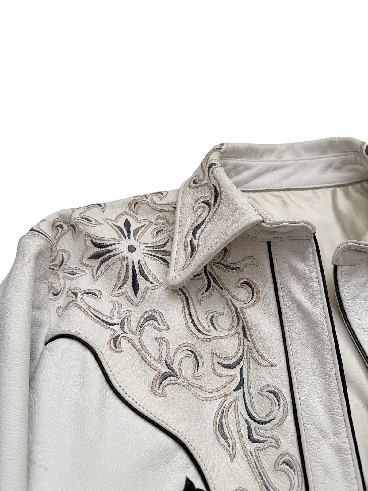A&G Rock Sample White Leather Western Shirt Jacket Size US S / EU 44-46 / 1 - 4 Thumbnail