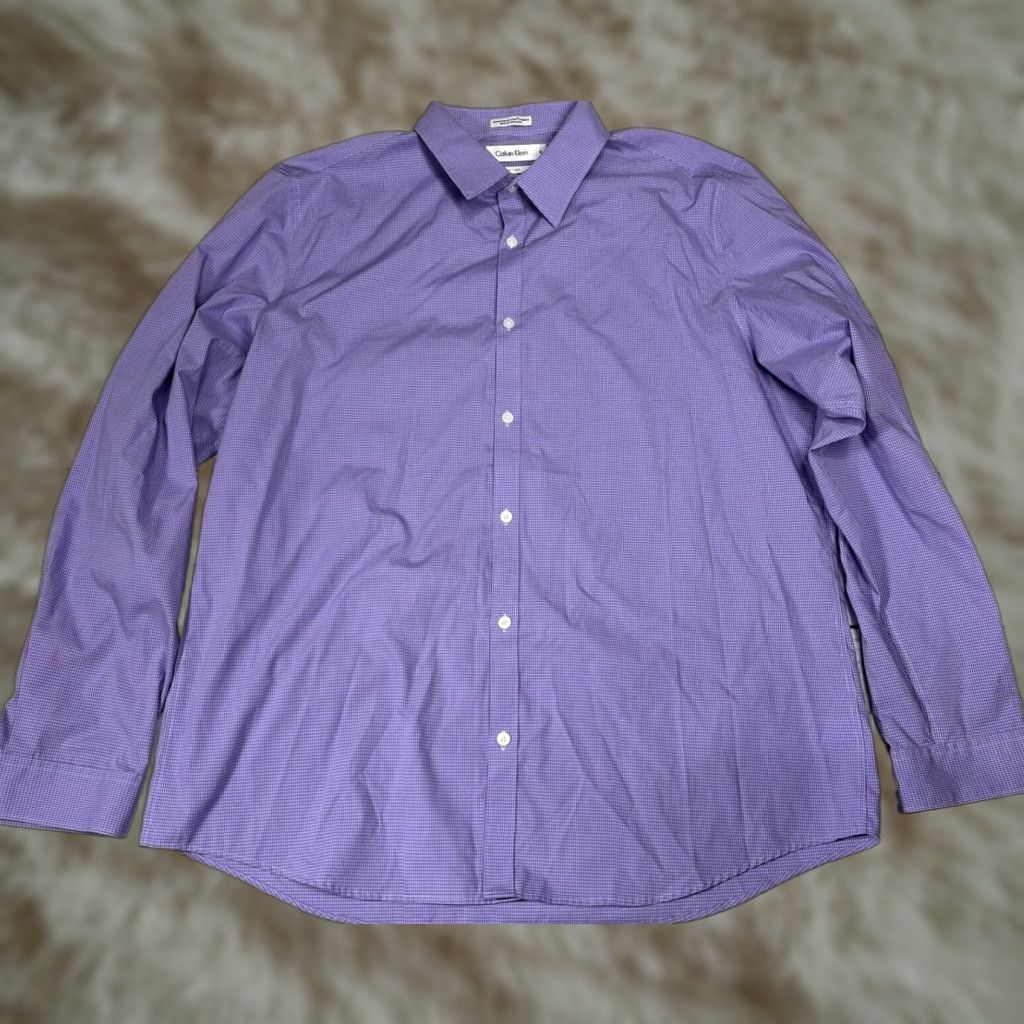 Calvin Klein Calvin Klein Mens Long Sleeve Button-Up Shirt XL Purple Cotton Blend Non-Iron Micro Plaid Size US XL / EU 56 / 4 - 1 Thumbnail
