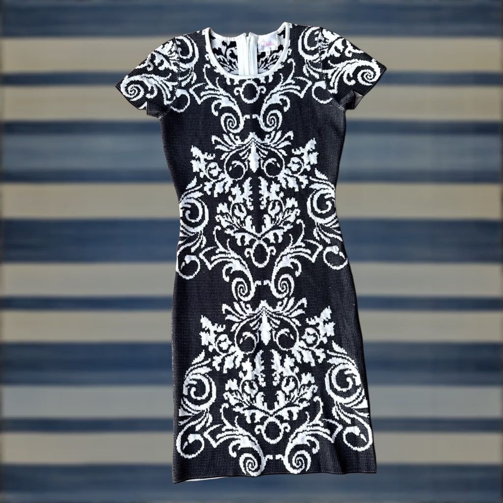 Parker Parker JacQuard Patterned Intarsia Knit Dress Women’s Small Short Sleeve Size 28" / US 6 / IT 42 - 1 Thumbnail