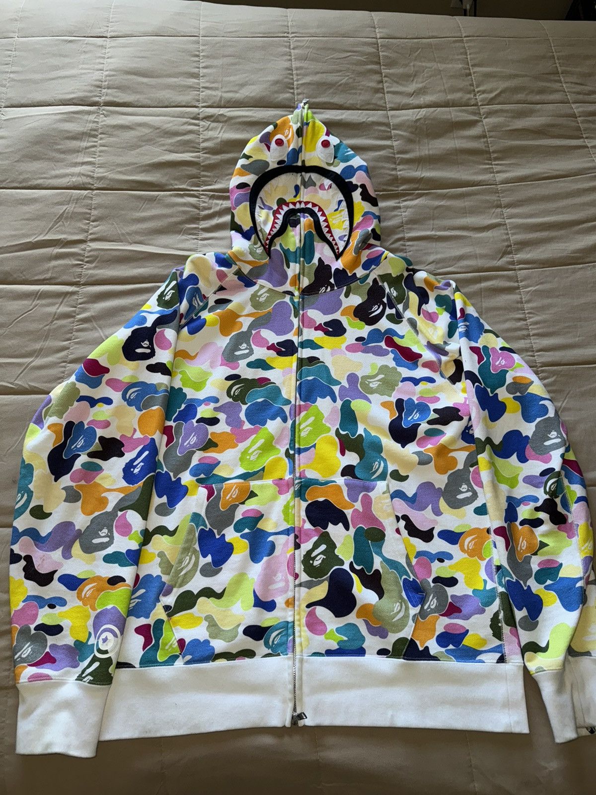 image of Bape Multi Camo Shark Full Zip Hoodie in White, Men's (Size XL)