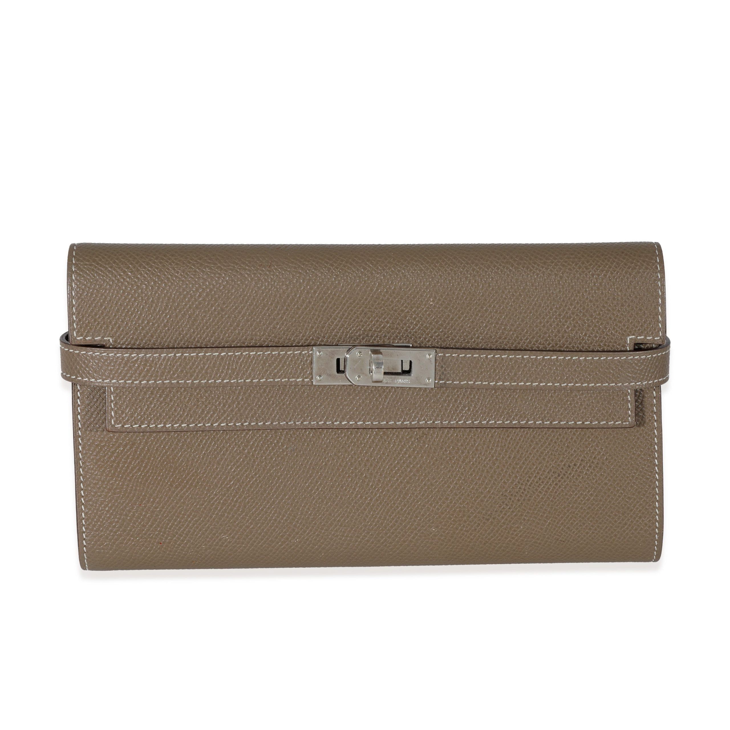 image of Hermes Etoupe Epsom Kelly Long Wallet Phw in Brown, Women's