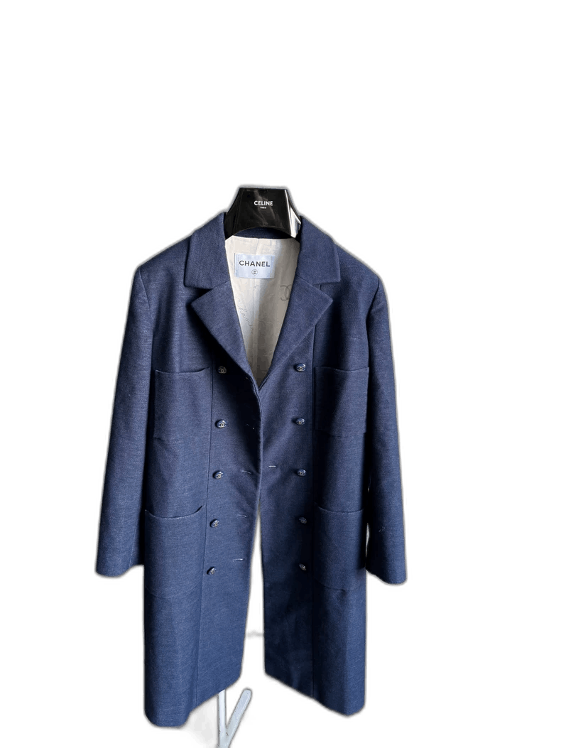 Chanel Chanel Long Blue Double-Breasted Denim Coat Size L / US 10 / IT 46 - 1 Thumbnail