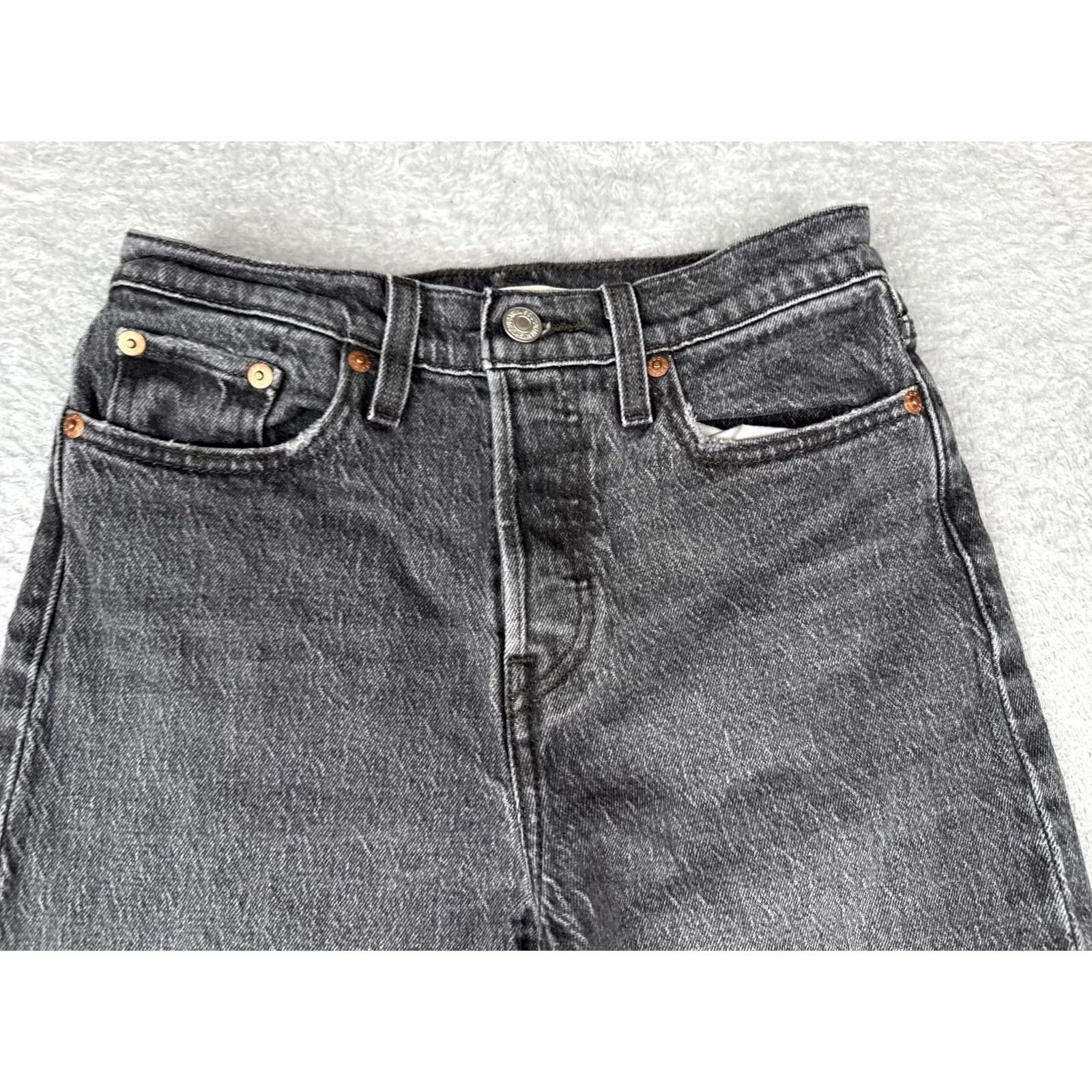 Levi's VINTAGE Levi's Wedgie Straight Jeans Womens 25x28 Black Button Fly High Rise Ankle Denim Size 42" / US 20 - 4 Thumbnail