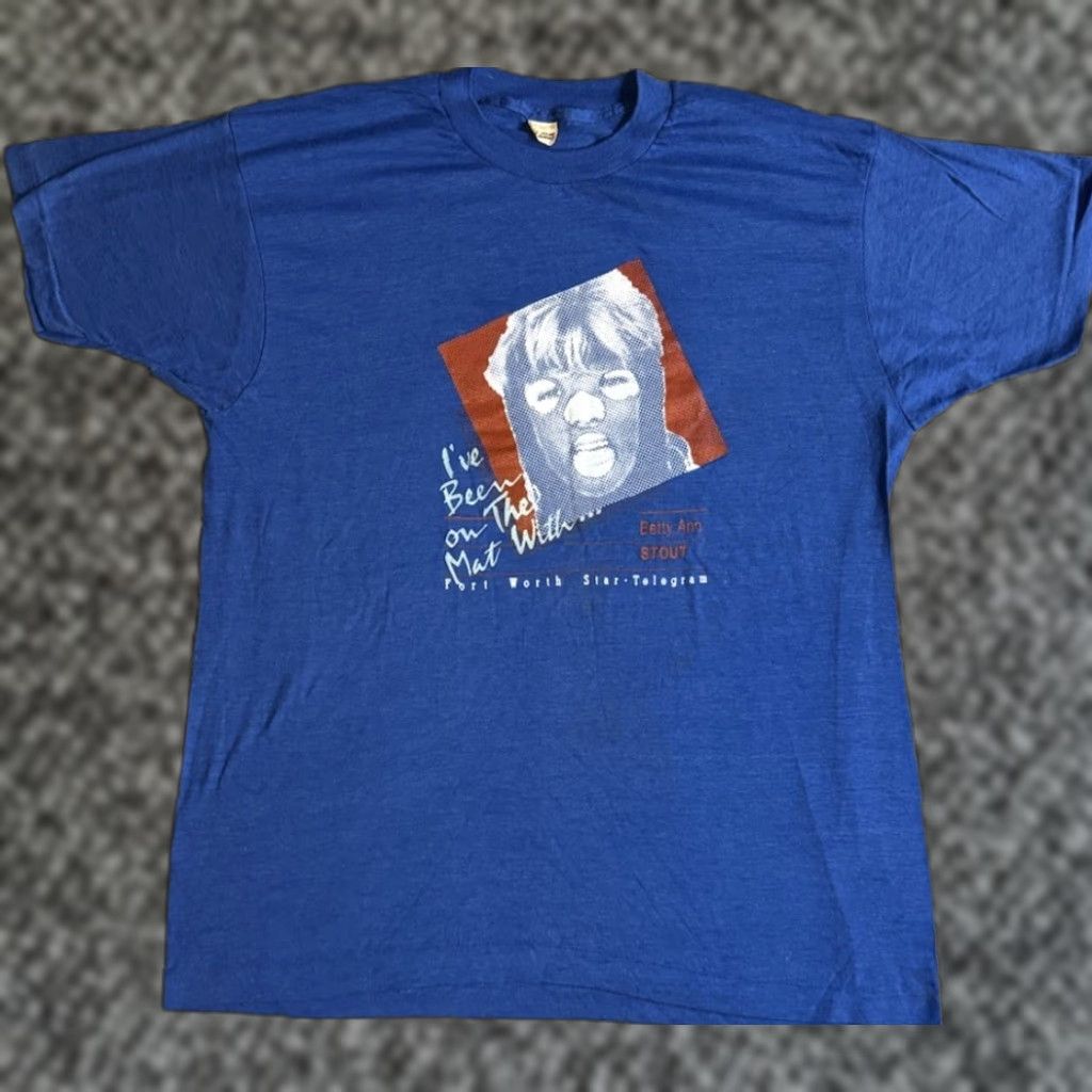 Vintage VINTAGE 80s I’ve Been On The Mat With Betty Ann Stout T Shirt XL Pro Wrestling Shirt Men Blue 80s Wrestling Logo 1980s Mens XL Size US XL / EU 56 / 4 - 1 Thumbnail