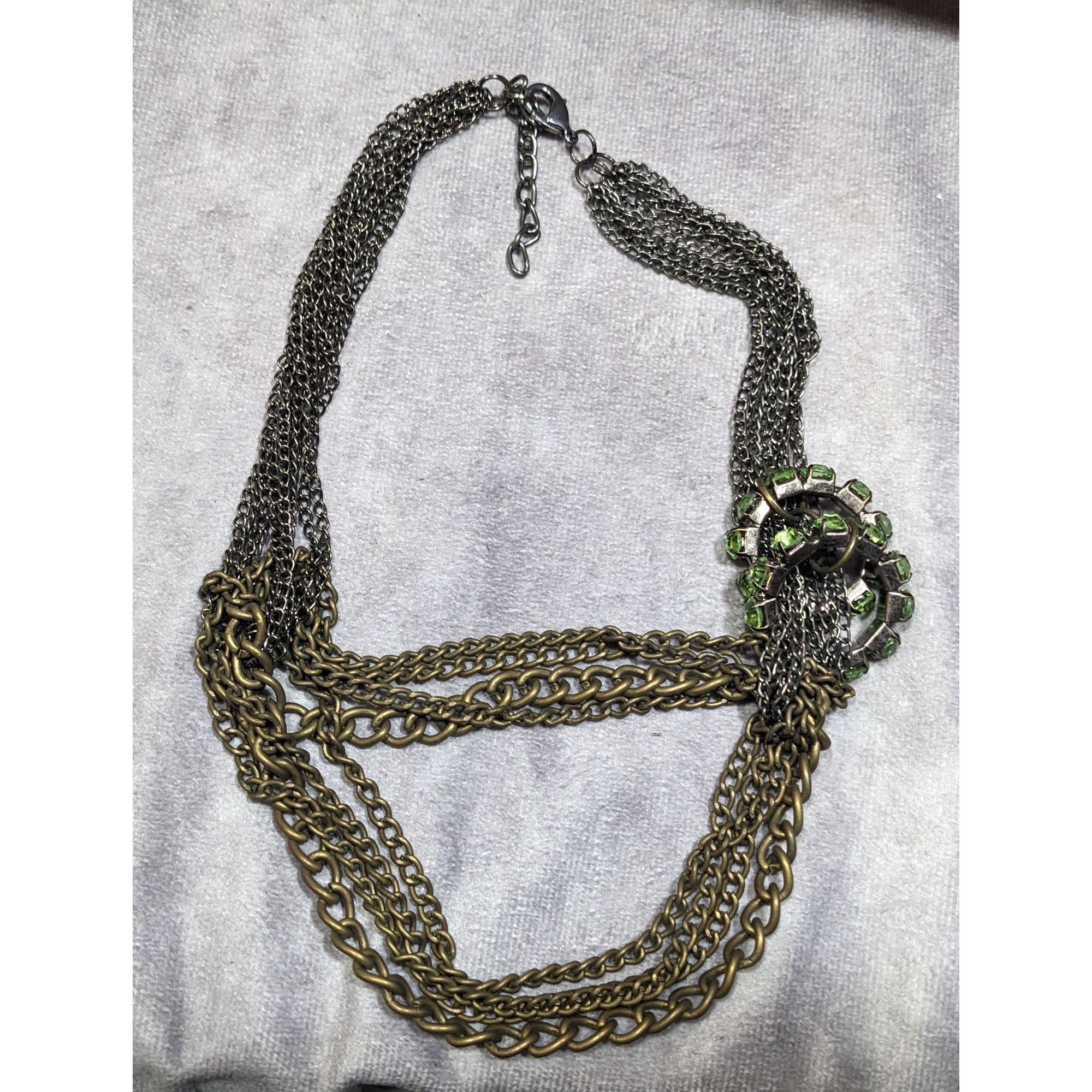 Other Vintage Glam Layered Gold Tone Adjustable Necklace With Gree Size ONE SIZE - 10 Thumbnail