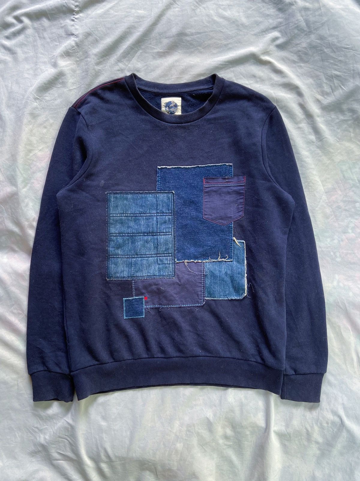 Japanese Brand SELECTED INDIGO PATCHWORK SWEATSHIRT Size US L / EU 52-54 / 3 - 1 Thumbnail