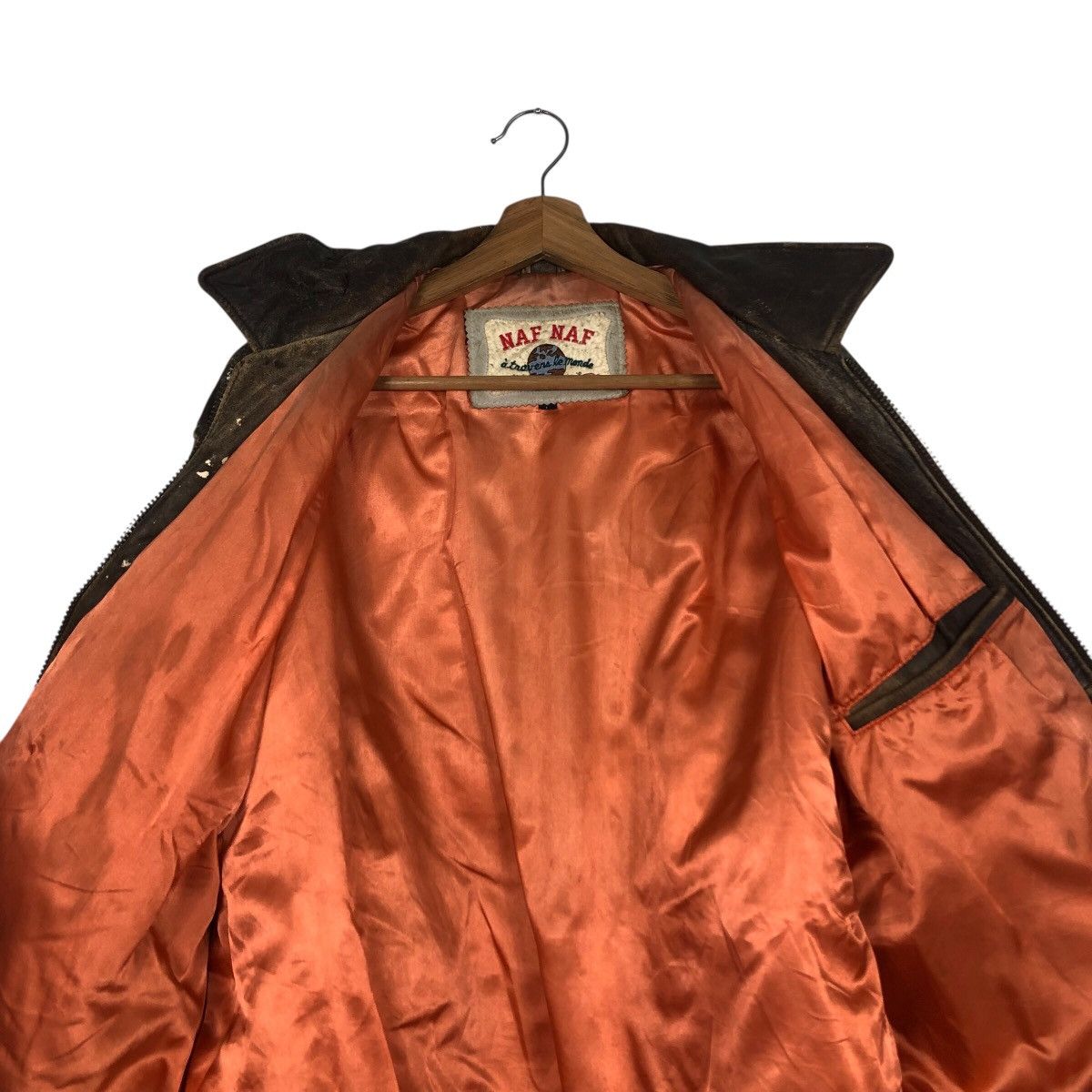 Japanese Brand 📌Vintage Flight Jumper Leather Jacket Naf Naf Big Logo Size US L / EU 52-54 / 3 - 15 Thumbnail
