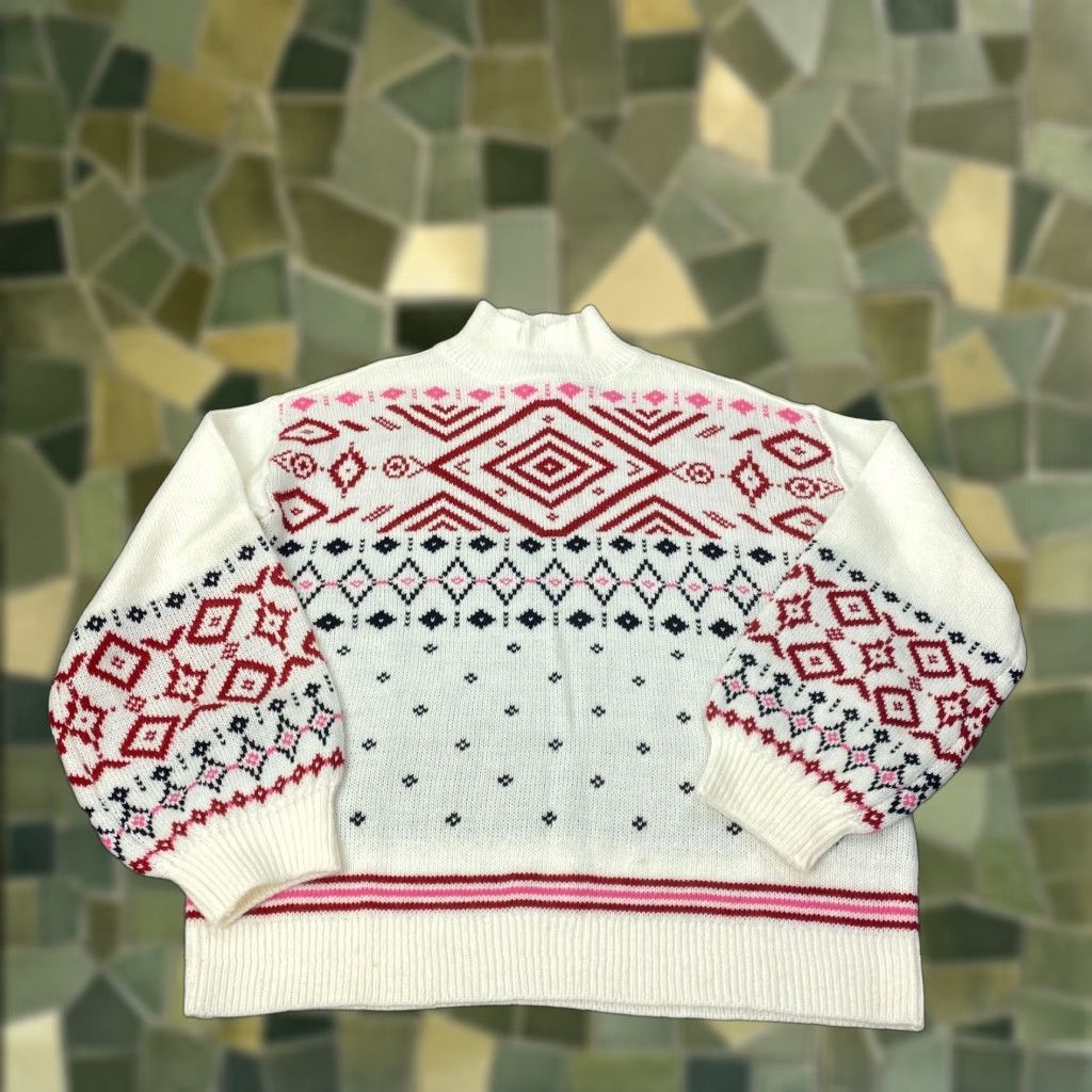 Vintage St Johns Bay Womens Sweater XS Ivory Snowflake Christmas Holiday Balloon Sleeve Pullover Size XS / US 0-2 / IT 36-38 - 1 Thumbnail