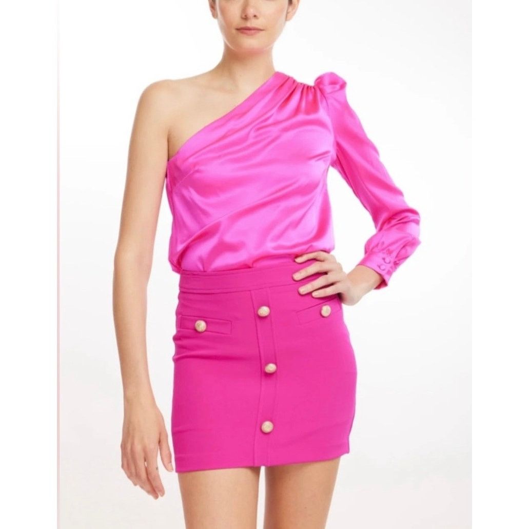 NWT Generation Love Pink Adeline One Shoulder Silk Blouse XS
