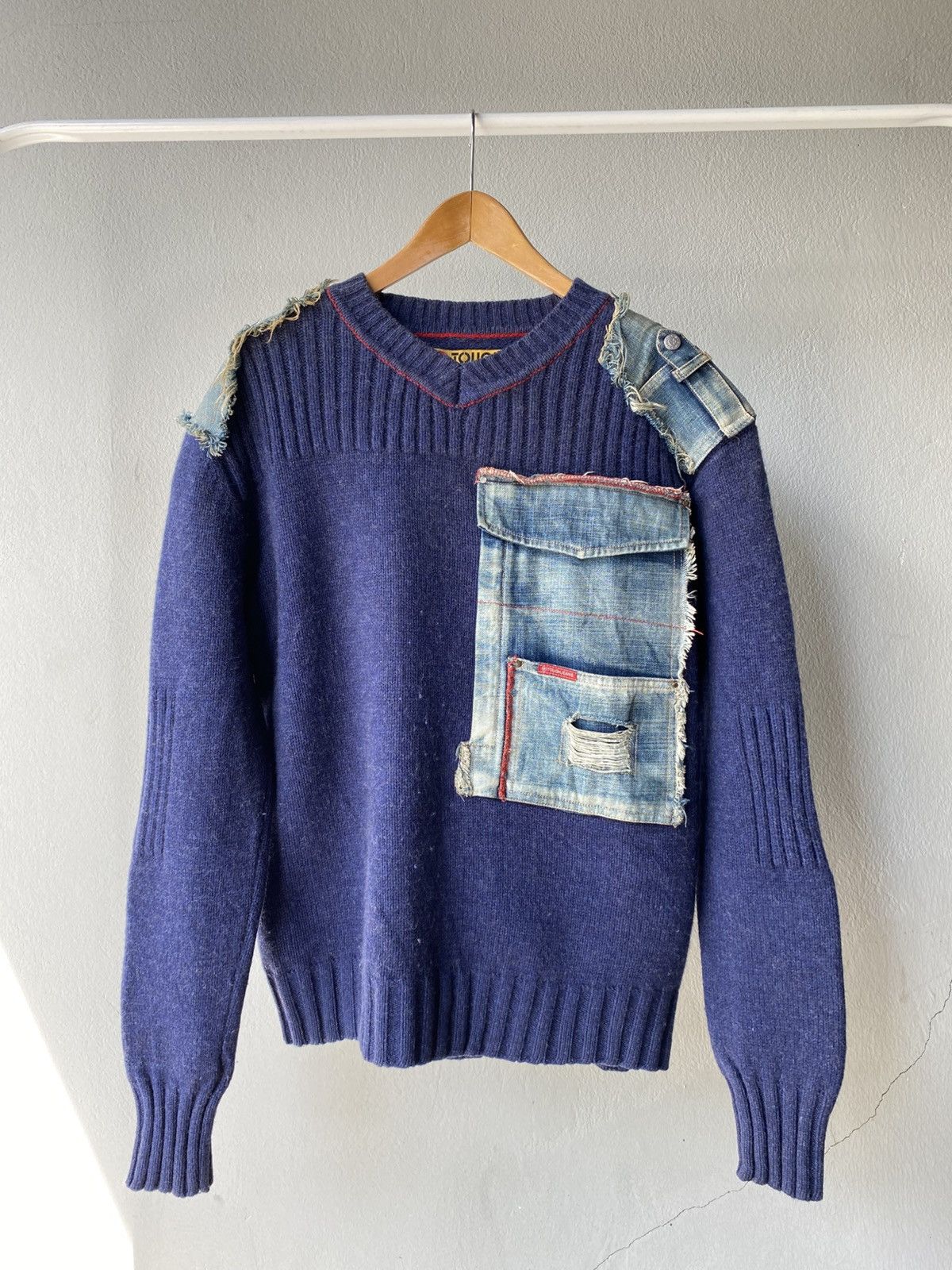Darn Tough × Designer TOUGH JEANS Indigo Denim Patch Knit Size US XL / EU 56 / 4 - 1 Thumbnail
