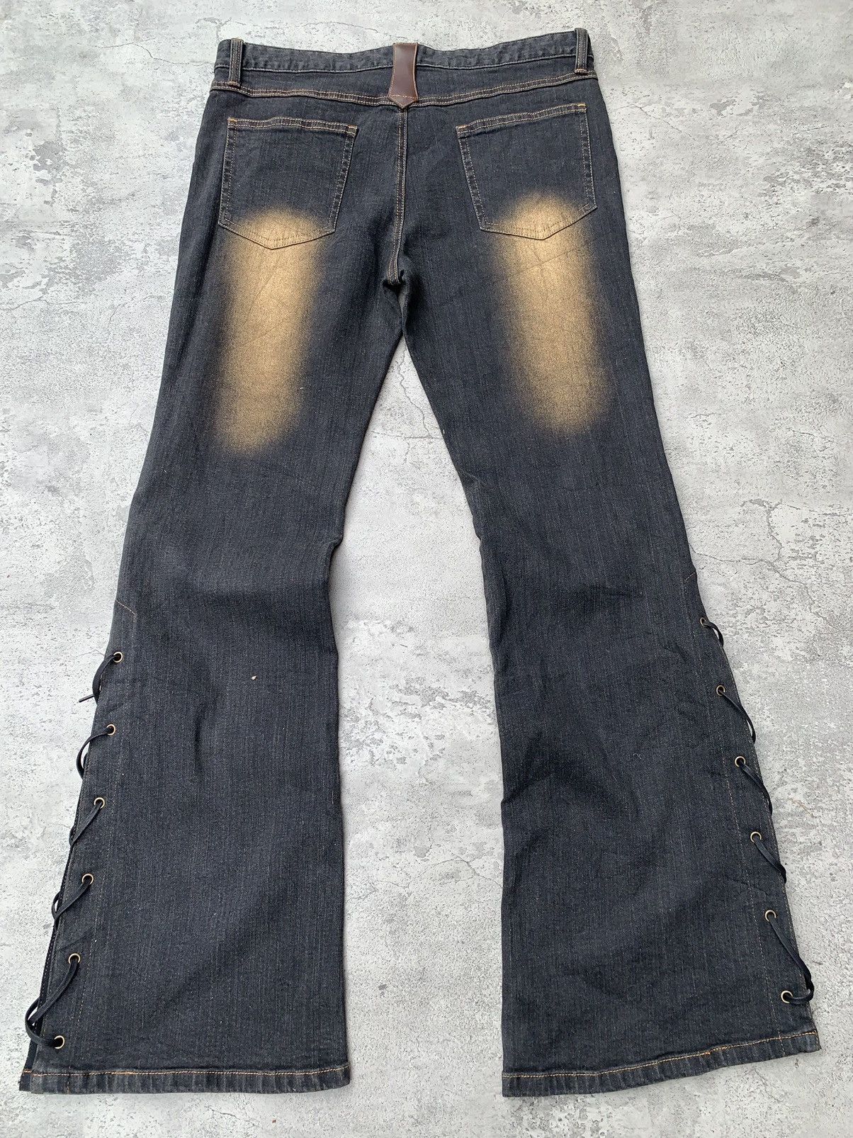 Japanese Brand JOVER AUX ECHECS gold wax lace-up flare jeans Size US 30 / EU 46 - 5 Thumbnail