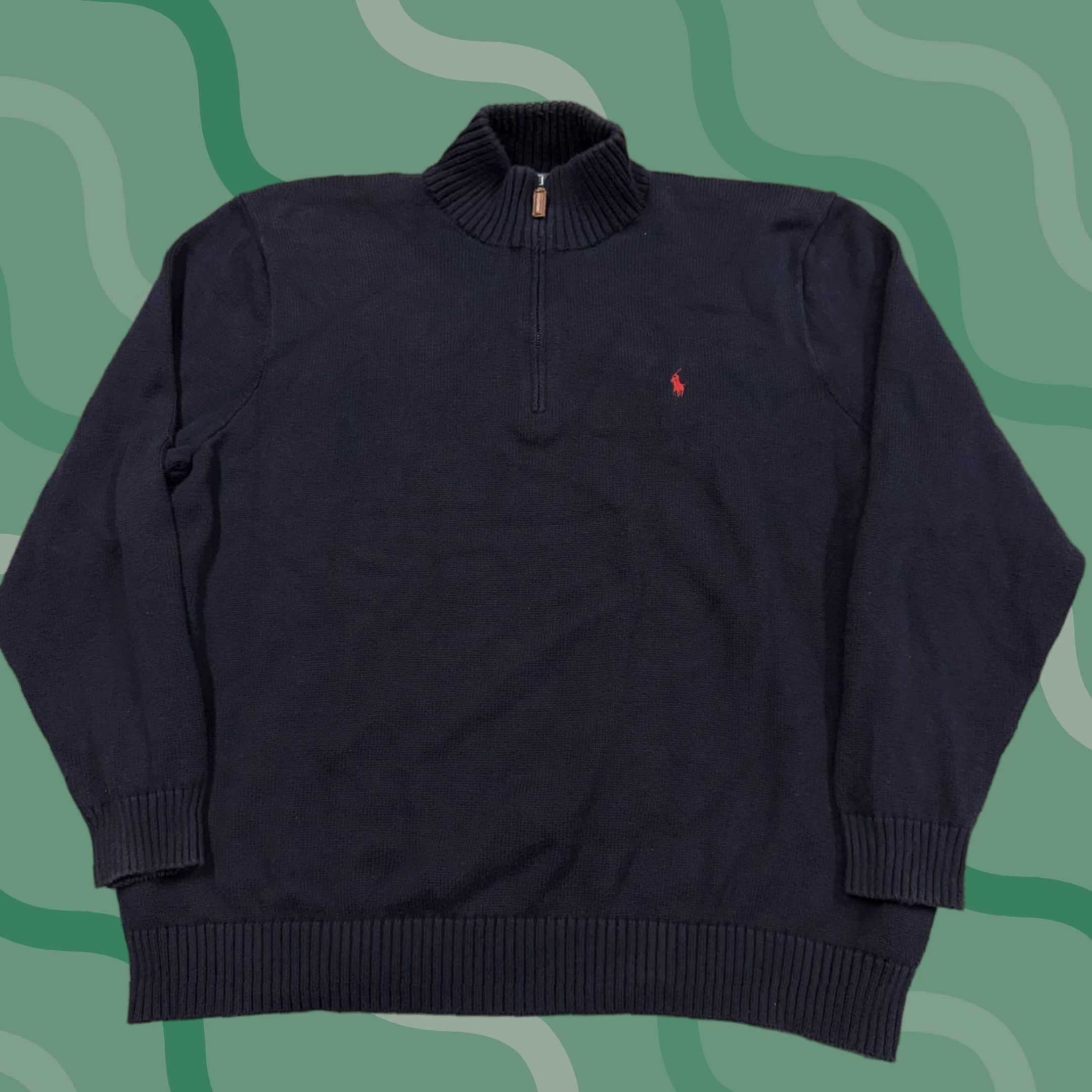 Polo Ralph Lauren VINTAGE Polo Ralph Lauren Sweater Mens Big 4X Blue 1/4 Zip Mock Neck Knit Pullover Pony Size US XXL / EU 58 / 5 - 1 Thumbnail