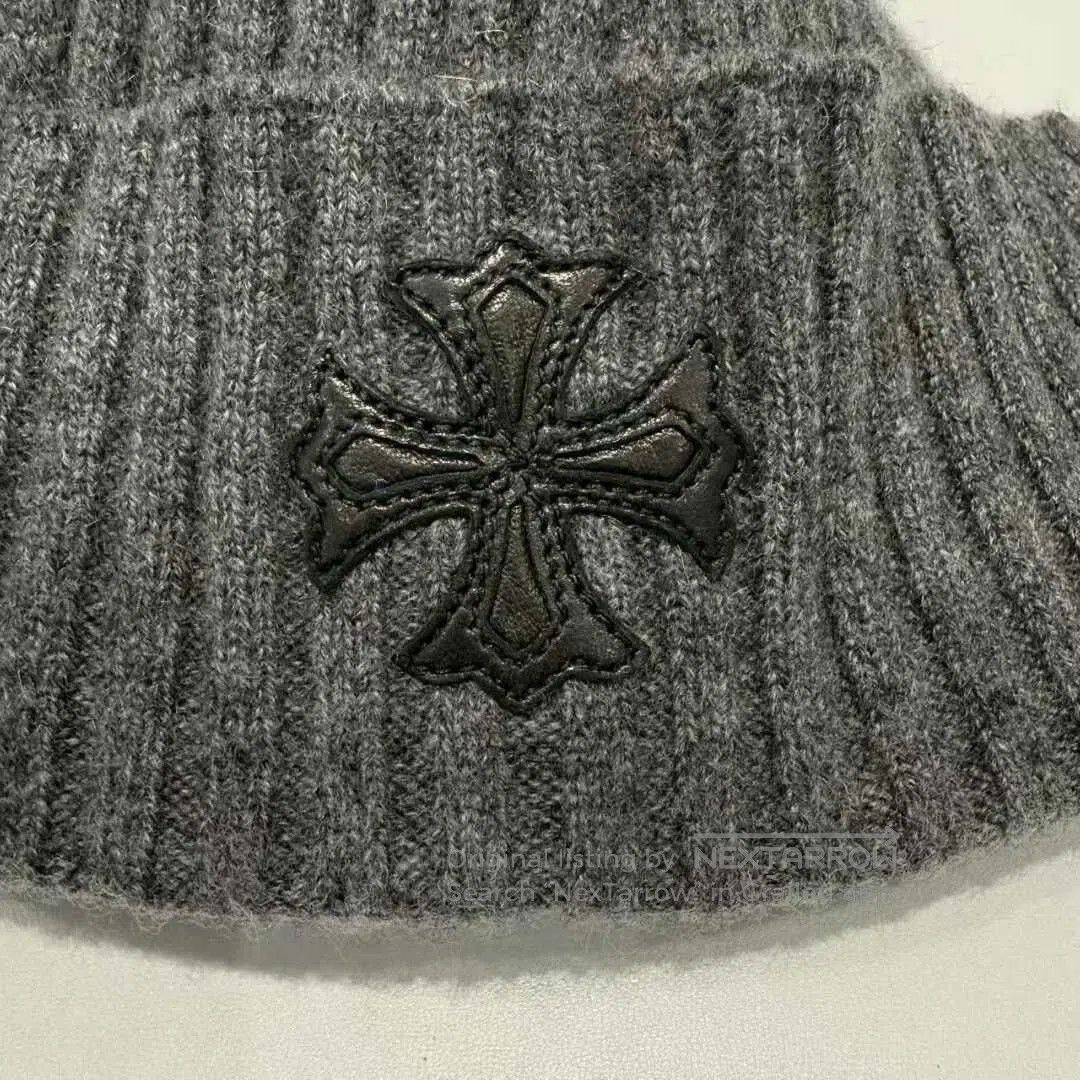 Chrome Hearts gray knitted cross flower beanie hat. Size ONE SIZE - 4 Thumbnail
