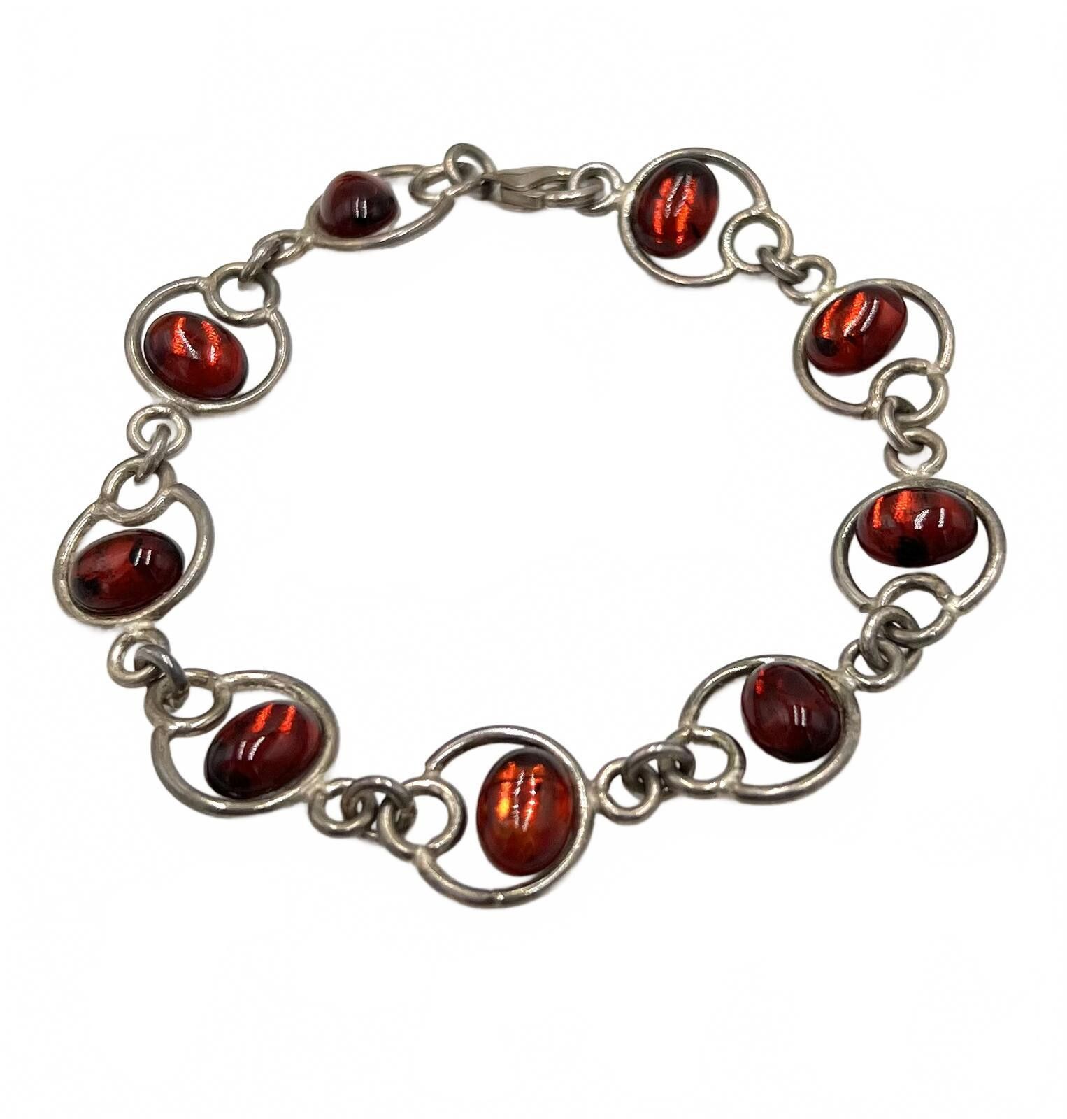 Other Sterling Sterling Silver Open Link Bracelet w/Amber Cabuchon Size ONE SIZE - 1 Thumbnail