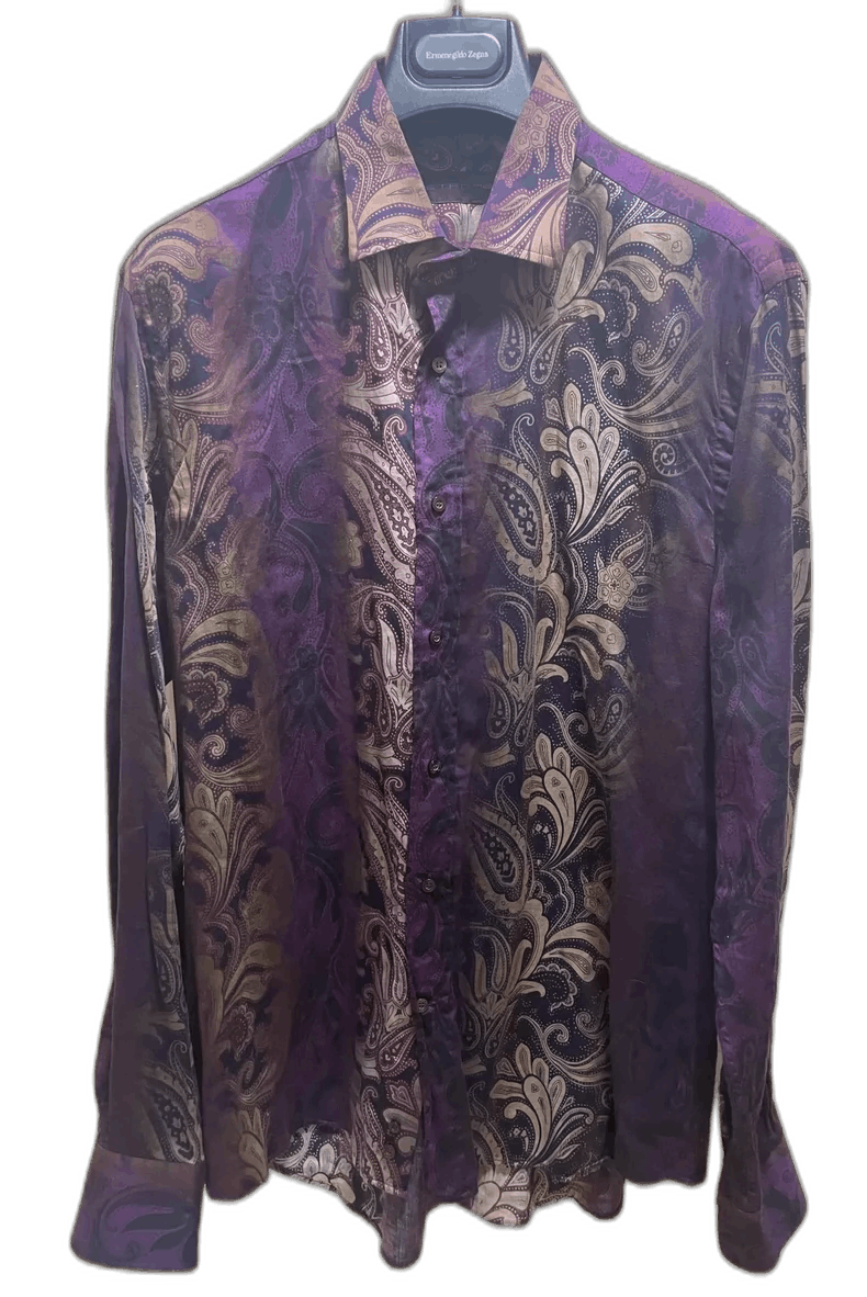 Etro Purple Paisley Pattern Cotton Shirt Size US M / EU 48-50 / 2 - 1 Thumbnail