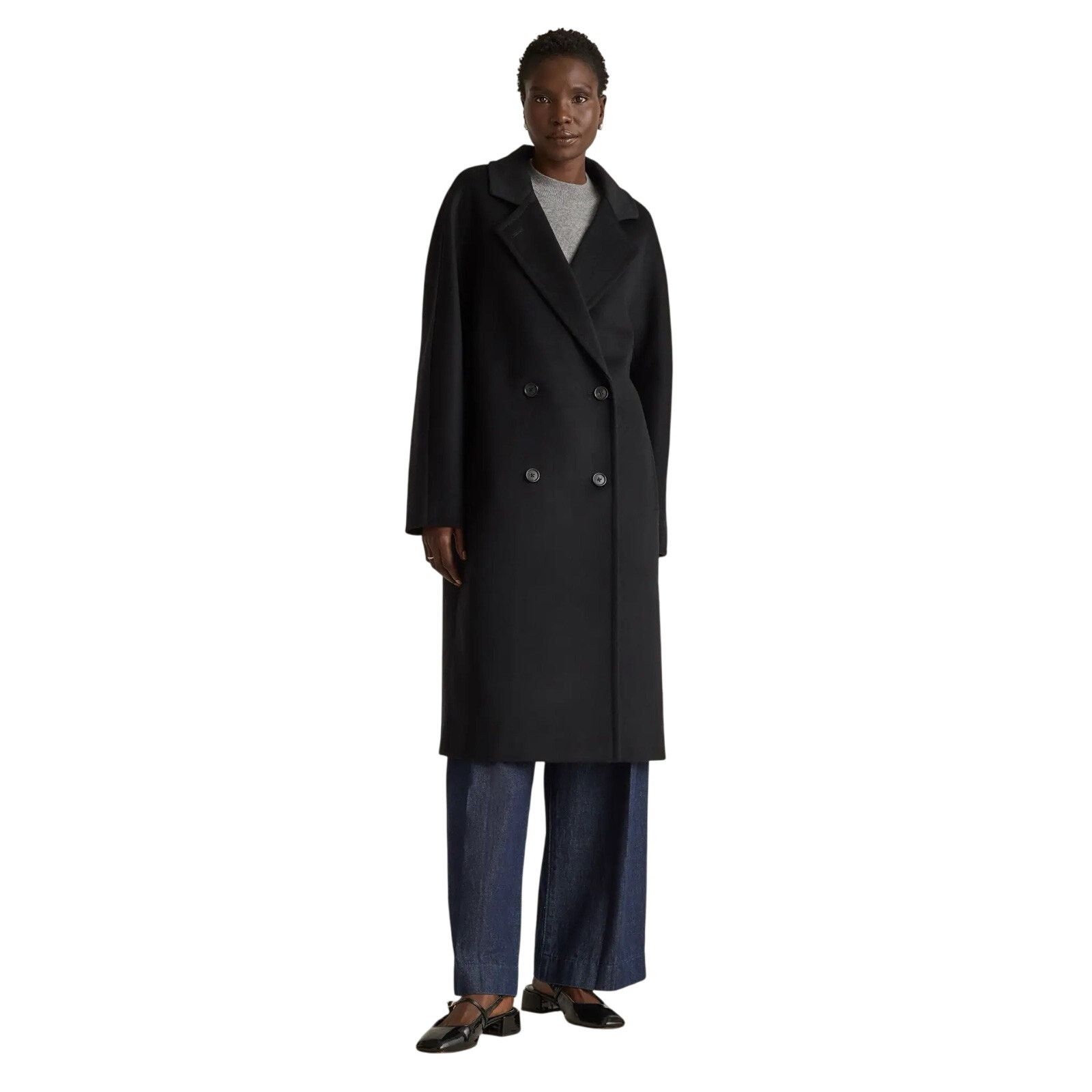 Quince Quince M Black Italian Wool Double-Breasted Slouch Coat Size M / US 6-8 / IT 42-44 - 1 Thumbnail