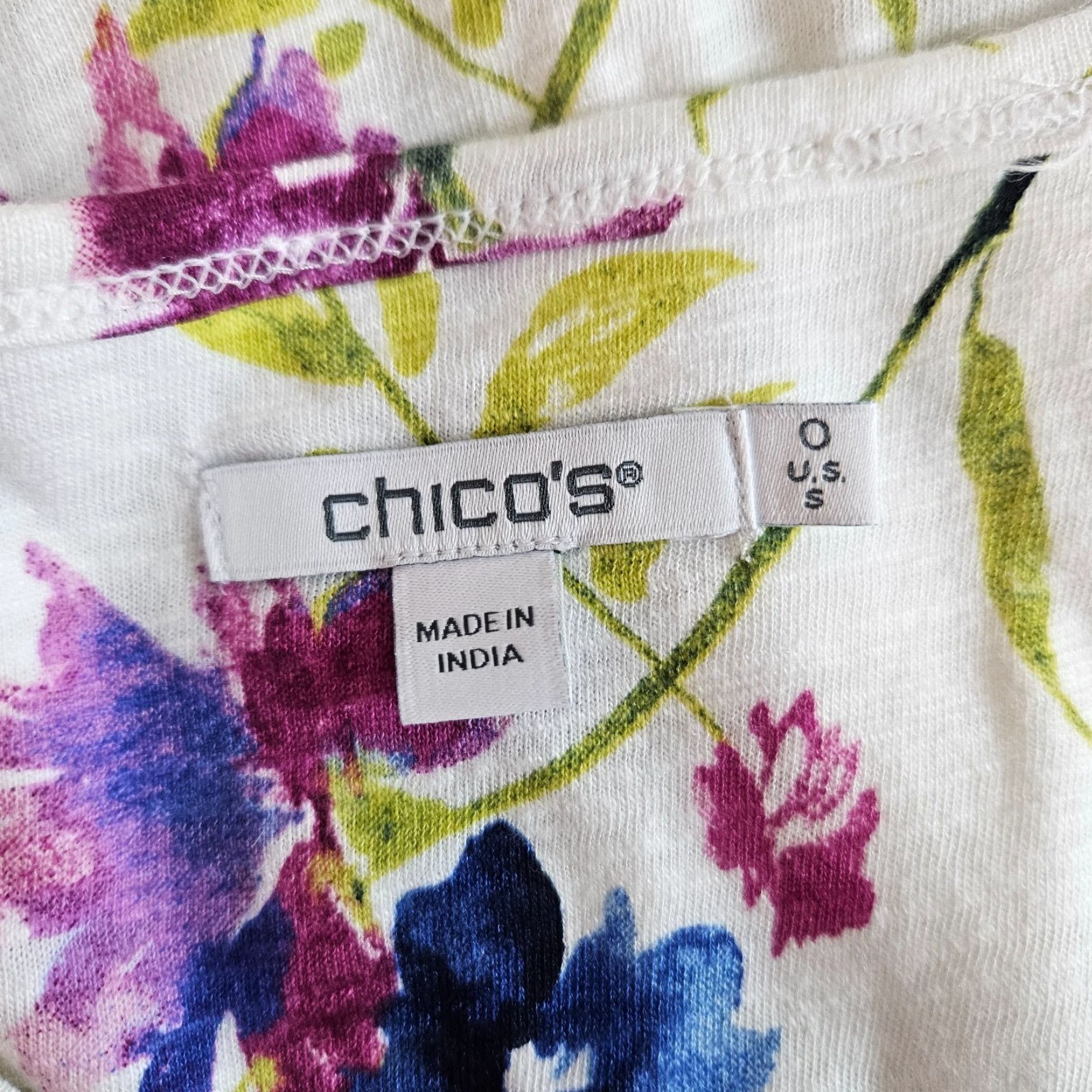 Vintage Chicos Womens Top Small Purple White Floral Cotton Blend Short Sleeve T-Shirt V-Neck Pullover Summer Spring Size S / US 4 / IT 40 - 5 Thumbnail