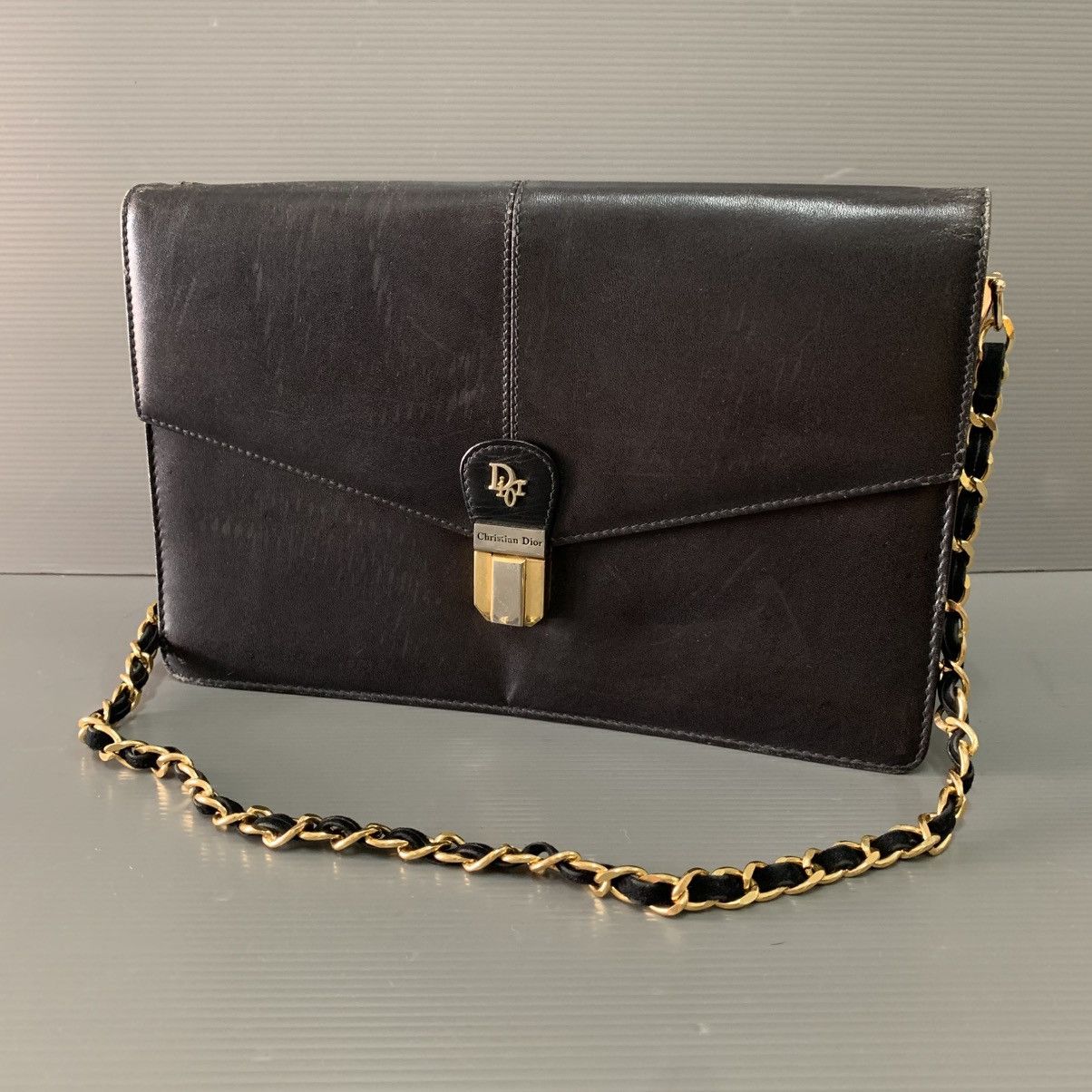 Christian Dior Monsieur Christian Dior Black Leather Vintage Chain Bag Size ONE SIZE - 1 Thumbnail