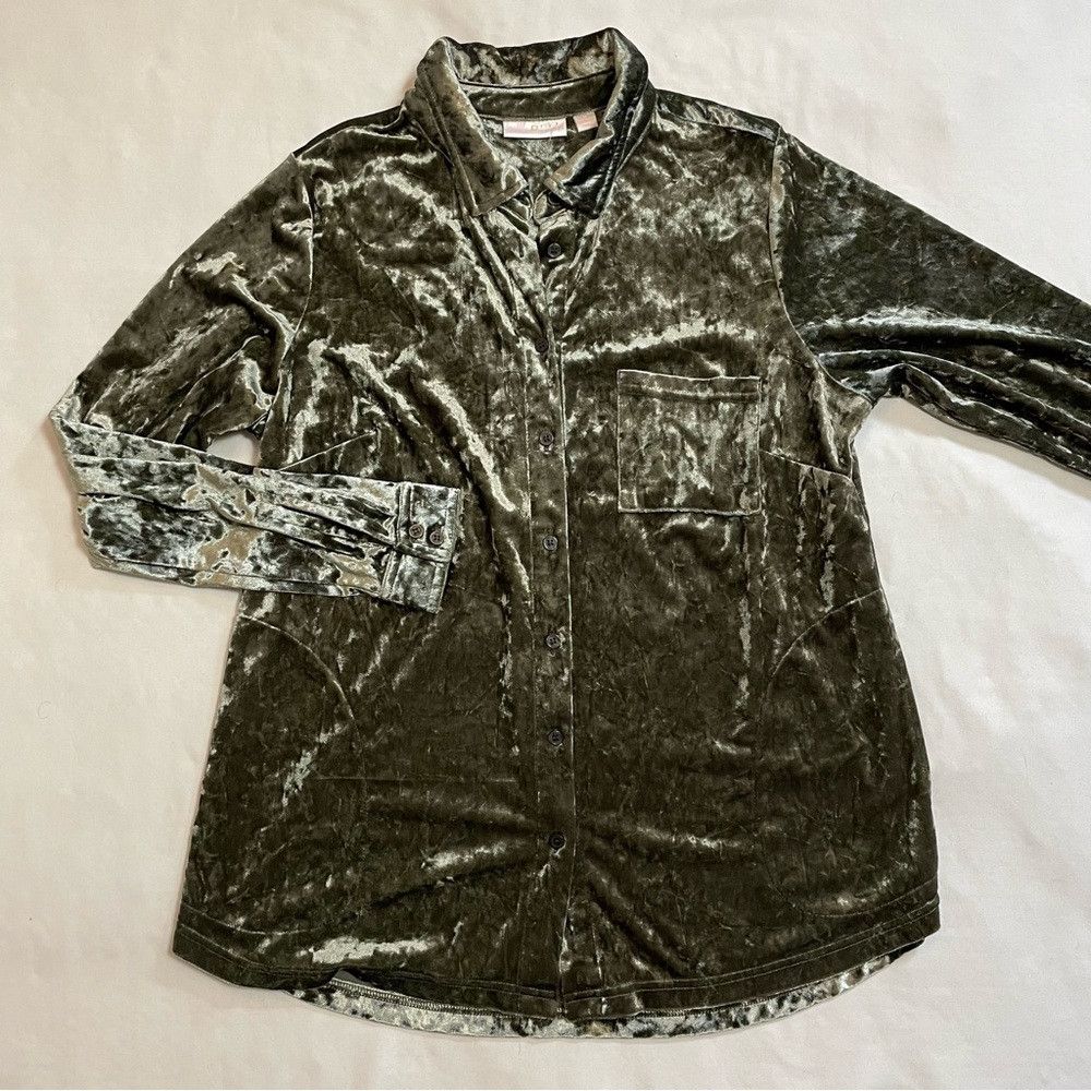 Other New Belle By Kim Gravel Crushed Velvet Green Button Down Sh Size M / US 6-8 / IT 42-44 - 6 Thumbnail