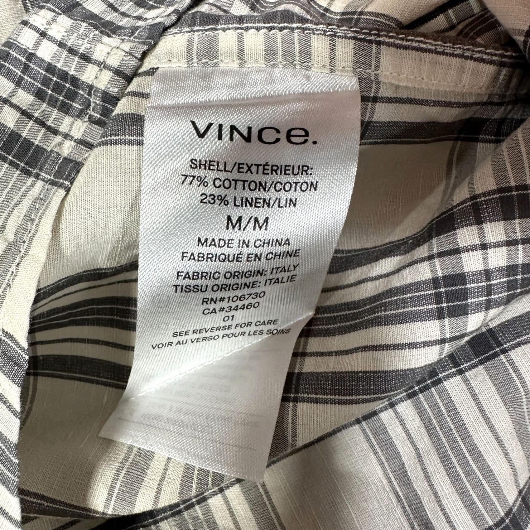 Vince Vince Shirt Mens M Gray Plaid Cotton Linen Blend Long Sleeve Button Up Size US M / EU 48-50 / 2 - 6 Thumbnail