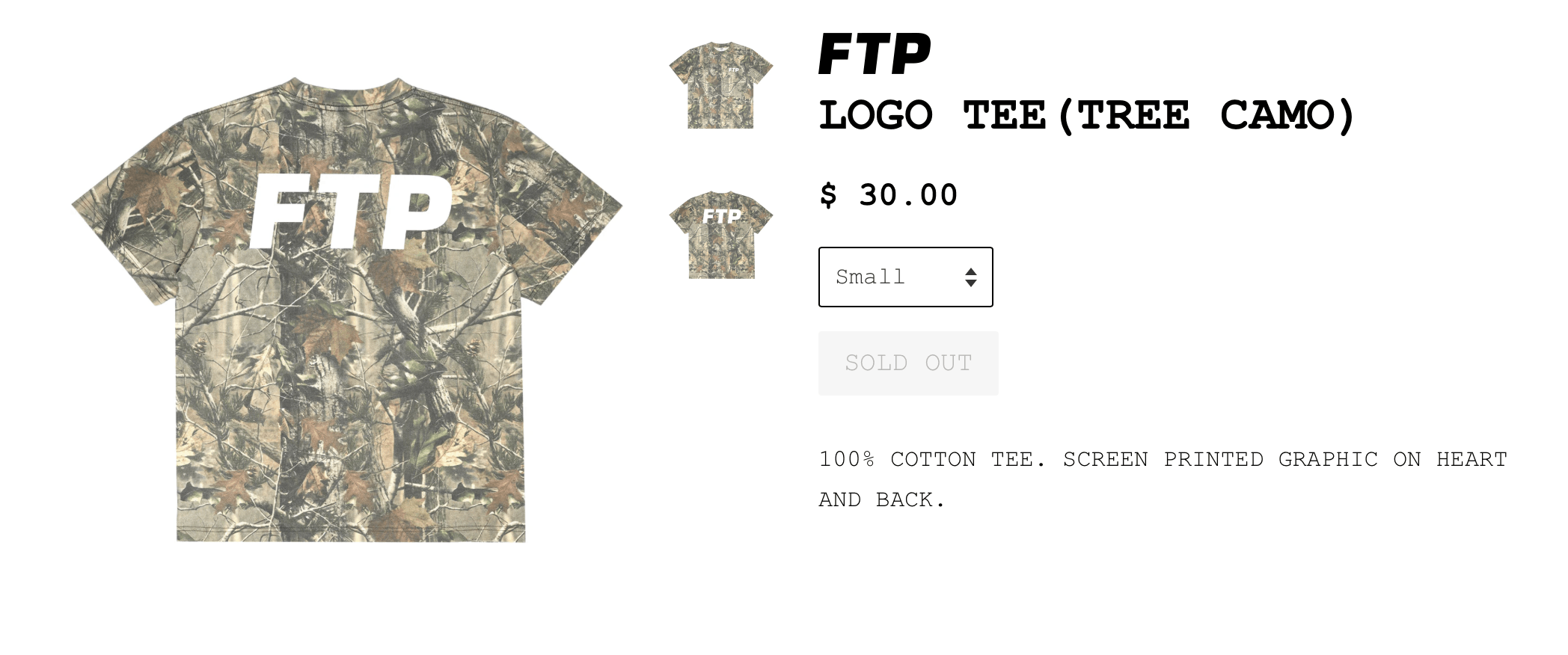 Fuck The Population FTP Logo Tee Tree Camo T-Shirt Size:L