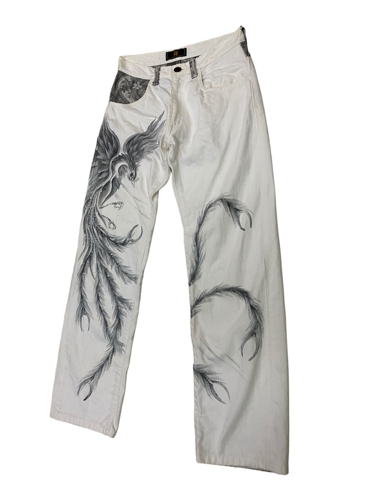 Japanese Brand Vintage Kyoto Japan Bird Art White Denim Pant Size US 28 / EU 44 - 4 Thumbnail