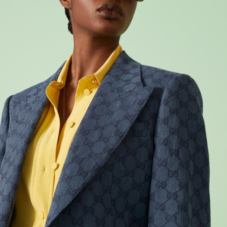 Gucci o1loc1c0226 746517 GG Linen Cotton Jacquard Jacket in Blue Size XS / US 0-2 / IT 36-38 - 5 Thumbnail