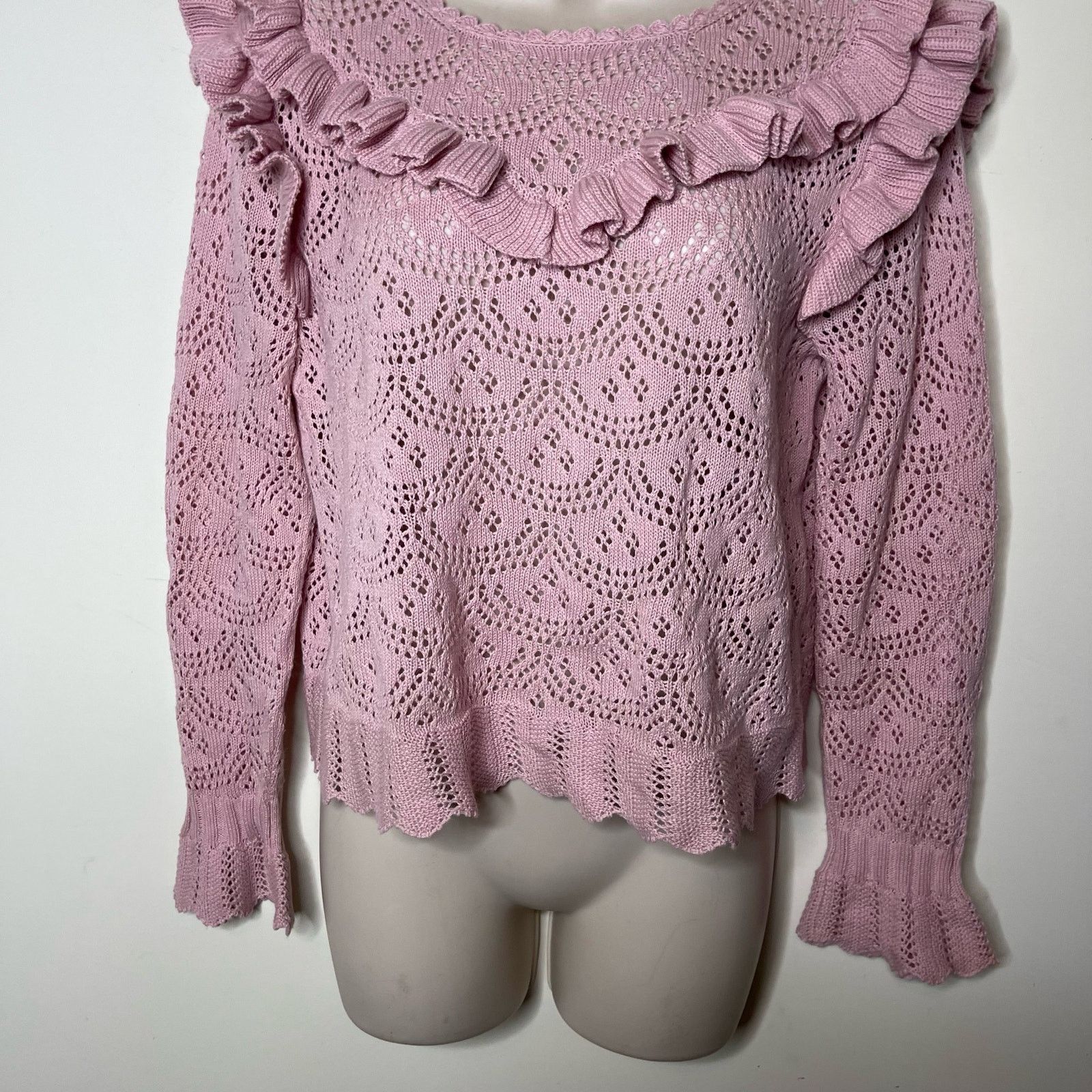 LoveShackFancy LOVESHACKFANCY Natalie Long Sleeve Pullover Sweater Pink M Size M / US 6-8 / IT 42-44 - 8 Thumbnail