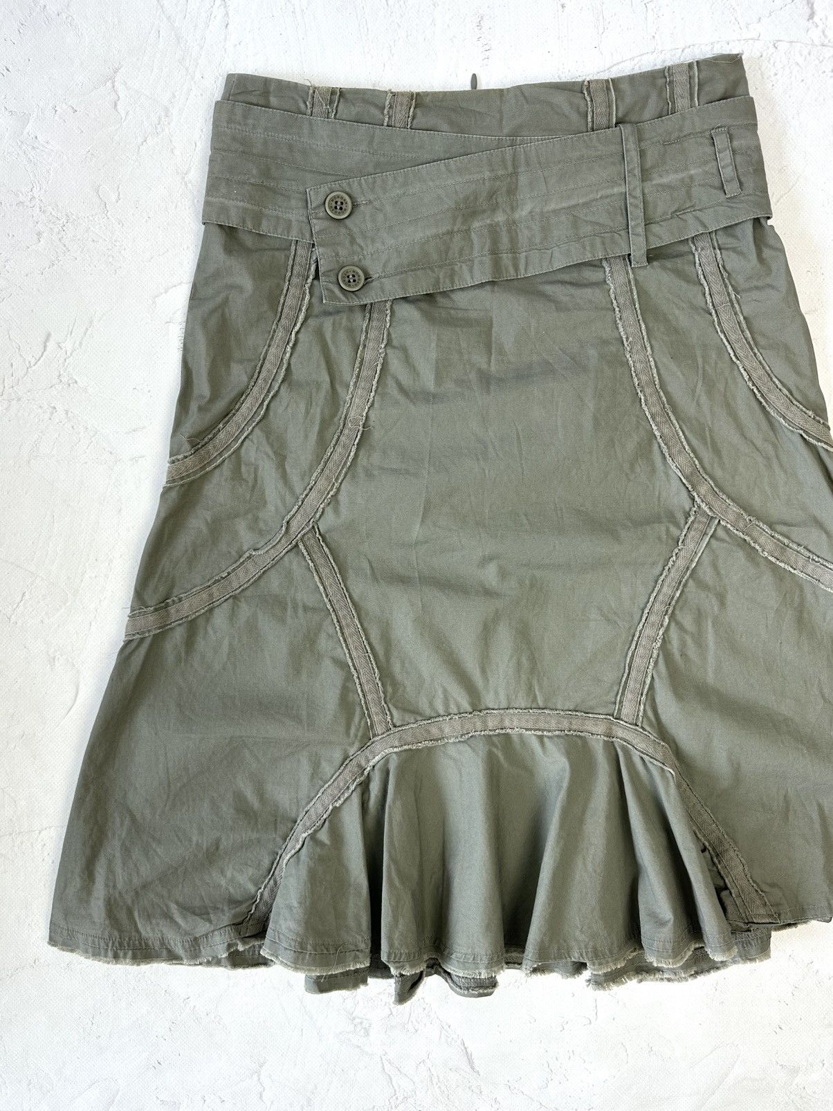 If Six Was Nine Vintage Asymmetrical Belt Khaki Skirt Size 27" / US 4 / IT 40 - 2 Thumbnail