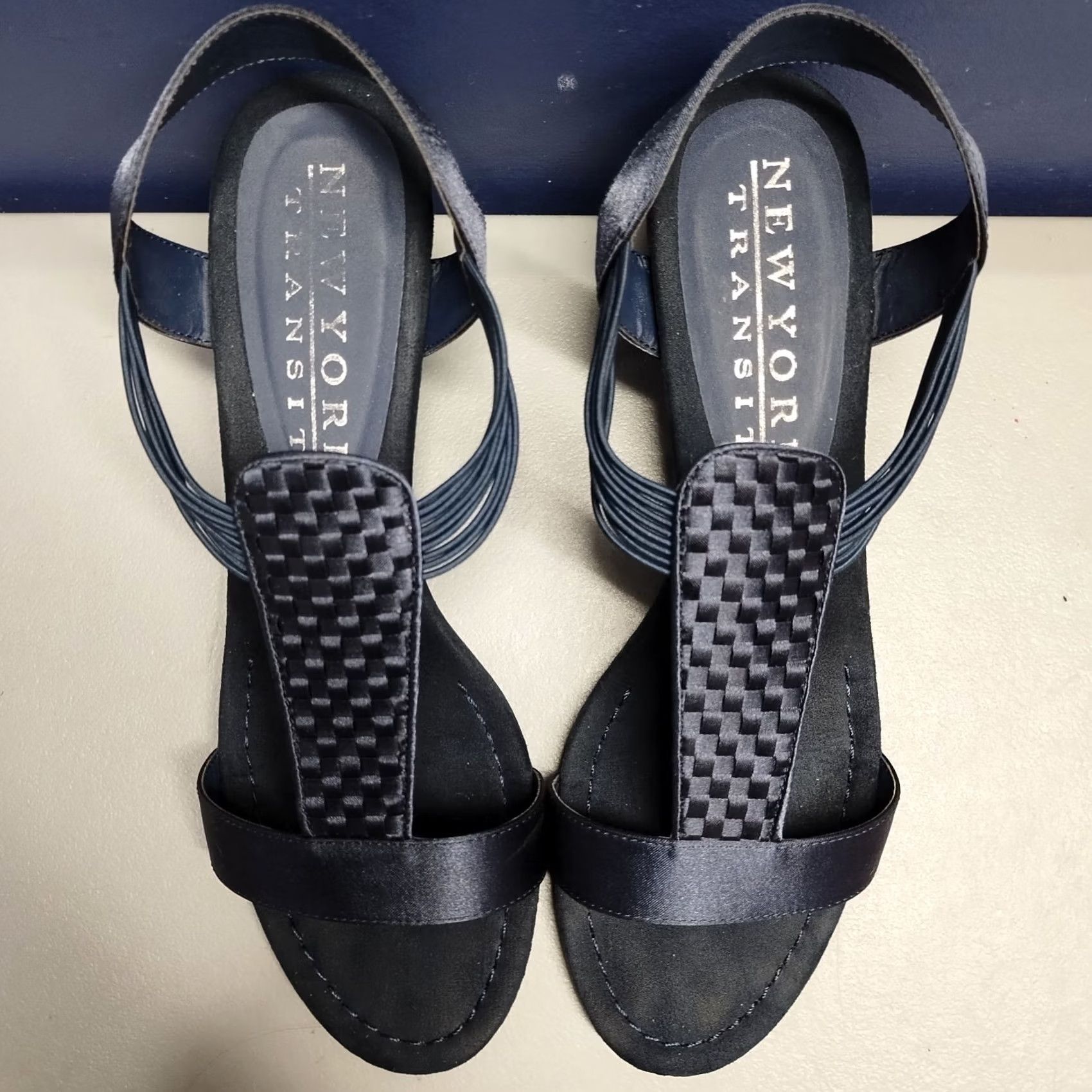 Vintage New York Transit Strappy Sandal Womens US Size 11M Navy Wedge Heel Slip On Size US 11 / IT 41 - 4 Thumbnail
