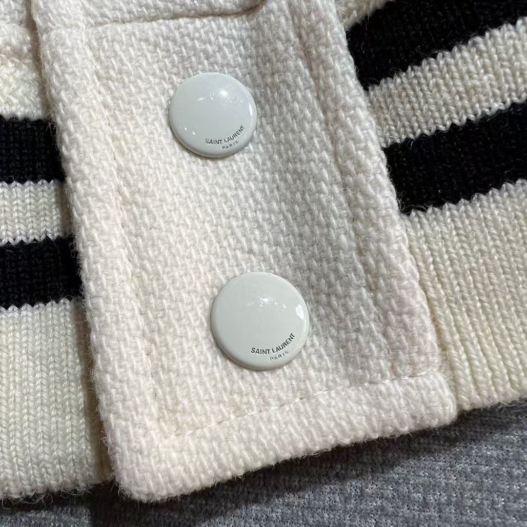 Saint Laurent Paris Saint laurent White Parchment Wool Baseball Jacket 2501-Nex Size US S / EU 44-46 / 1 - 4 Thumbnail